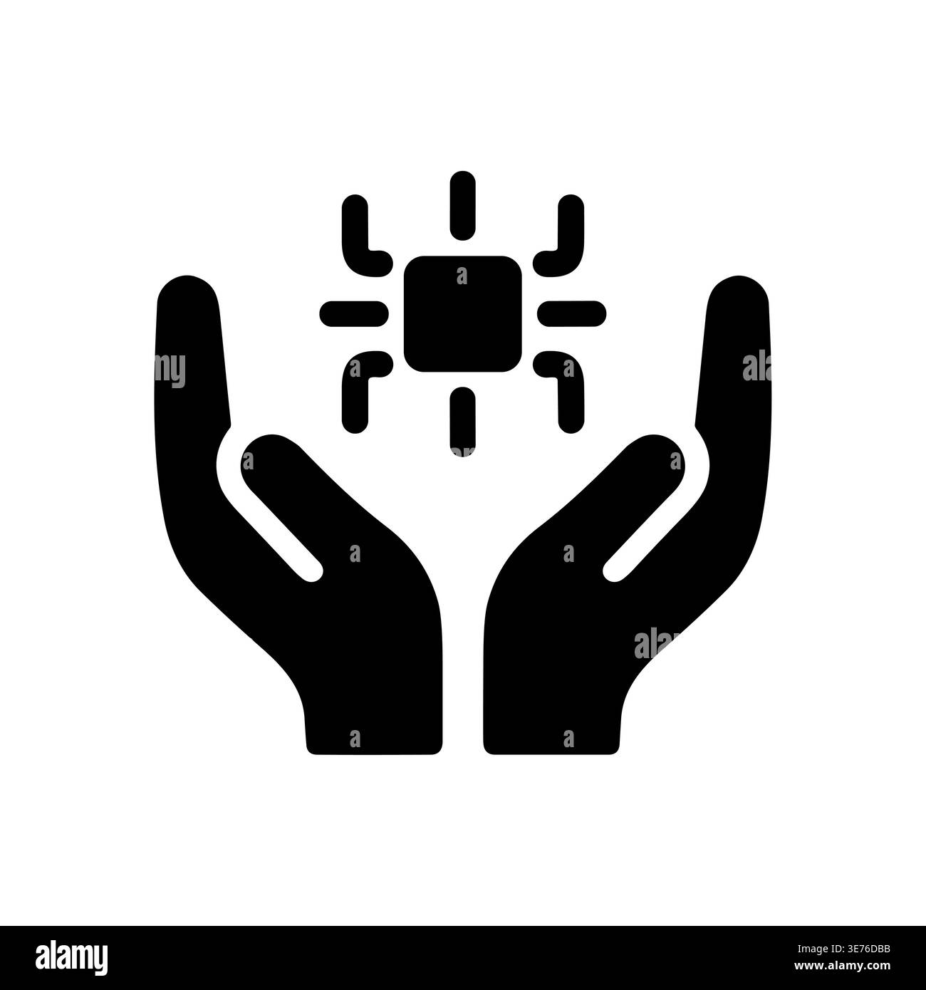 Hands holding a microprocessor chip, technology concept, glyph icon Stock Vector