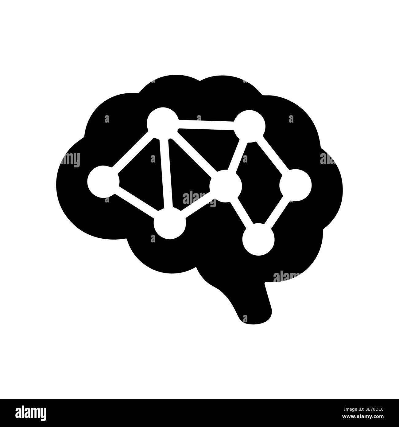 Brain with network connection lines, artificial intelligence glyph icon Stock Vector