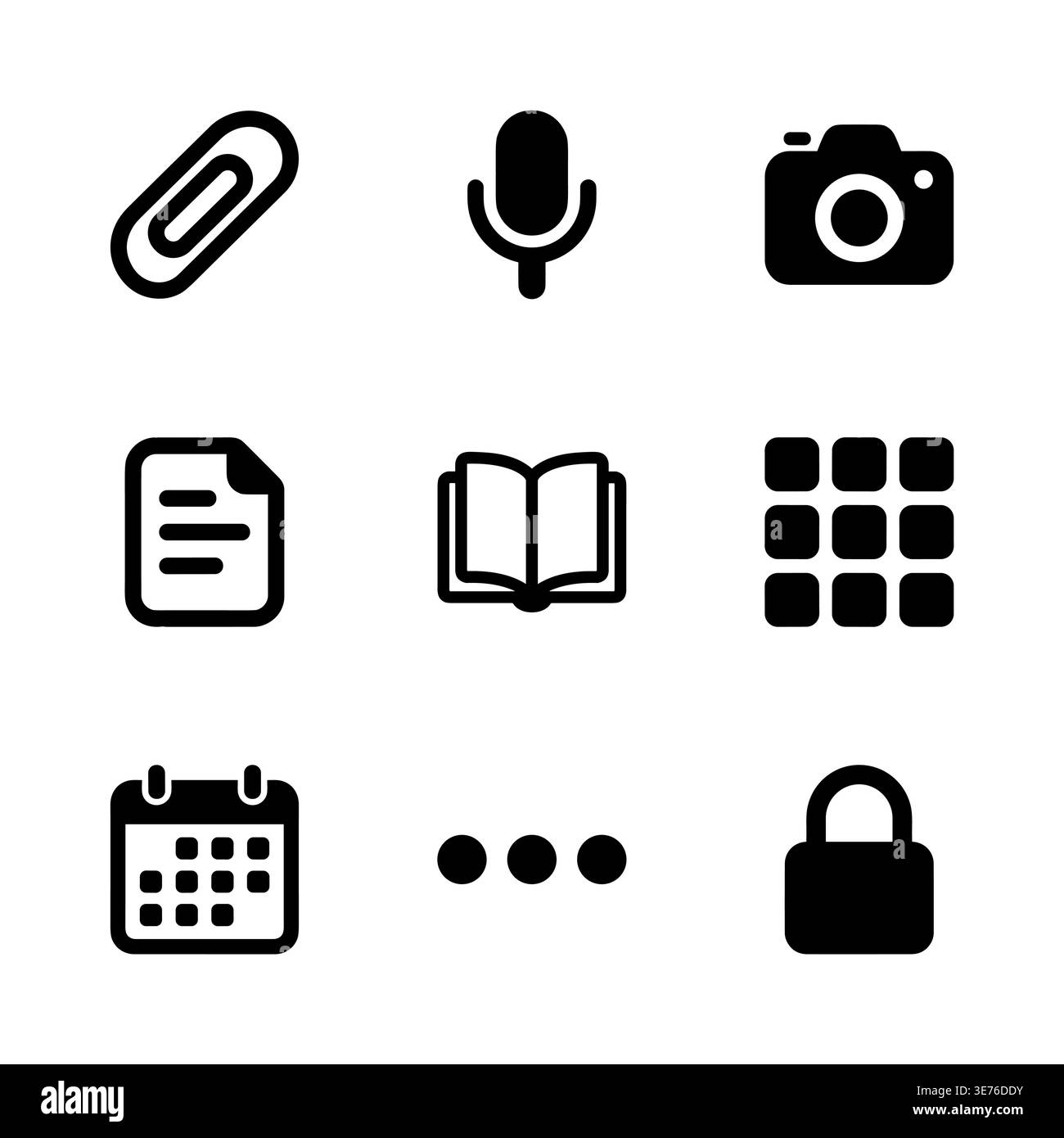 Set of nine flat black basic interface icons Stock Vector