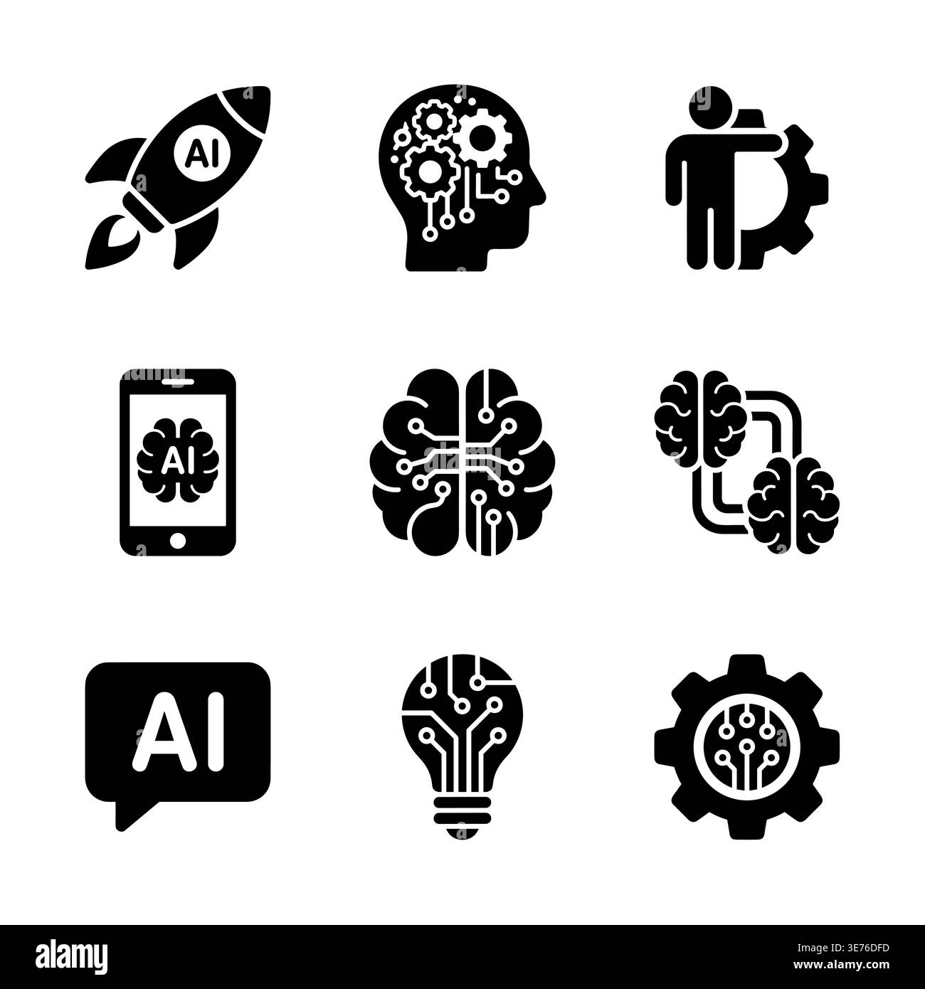 Artificial Intelligence Vector Icons Set, Machine Learning, and Neural Networks Stock Vector
