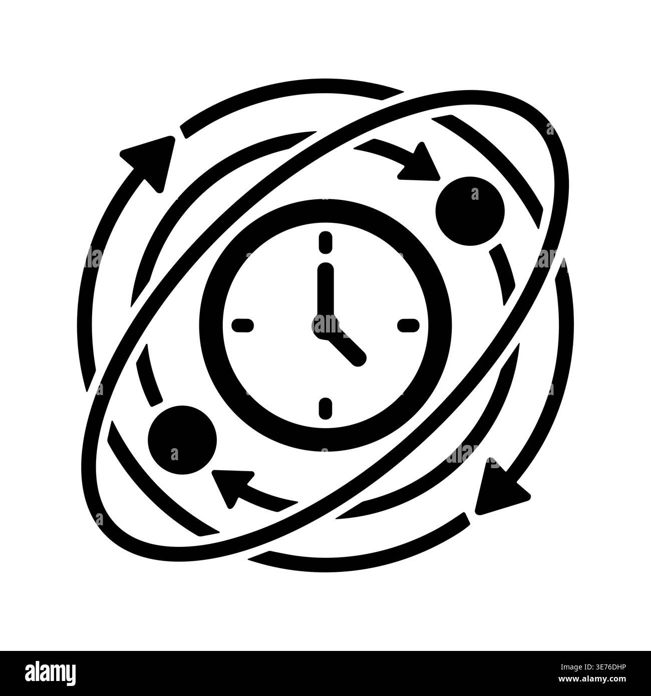 Clock with circular arrows, rotation concept vector glyph style illustration Stock Vector