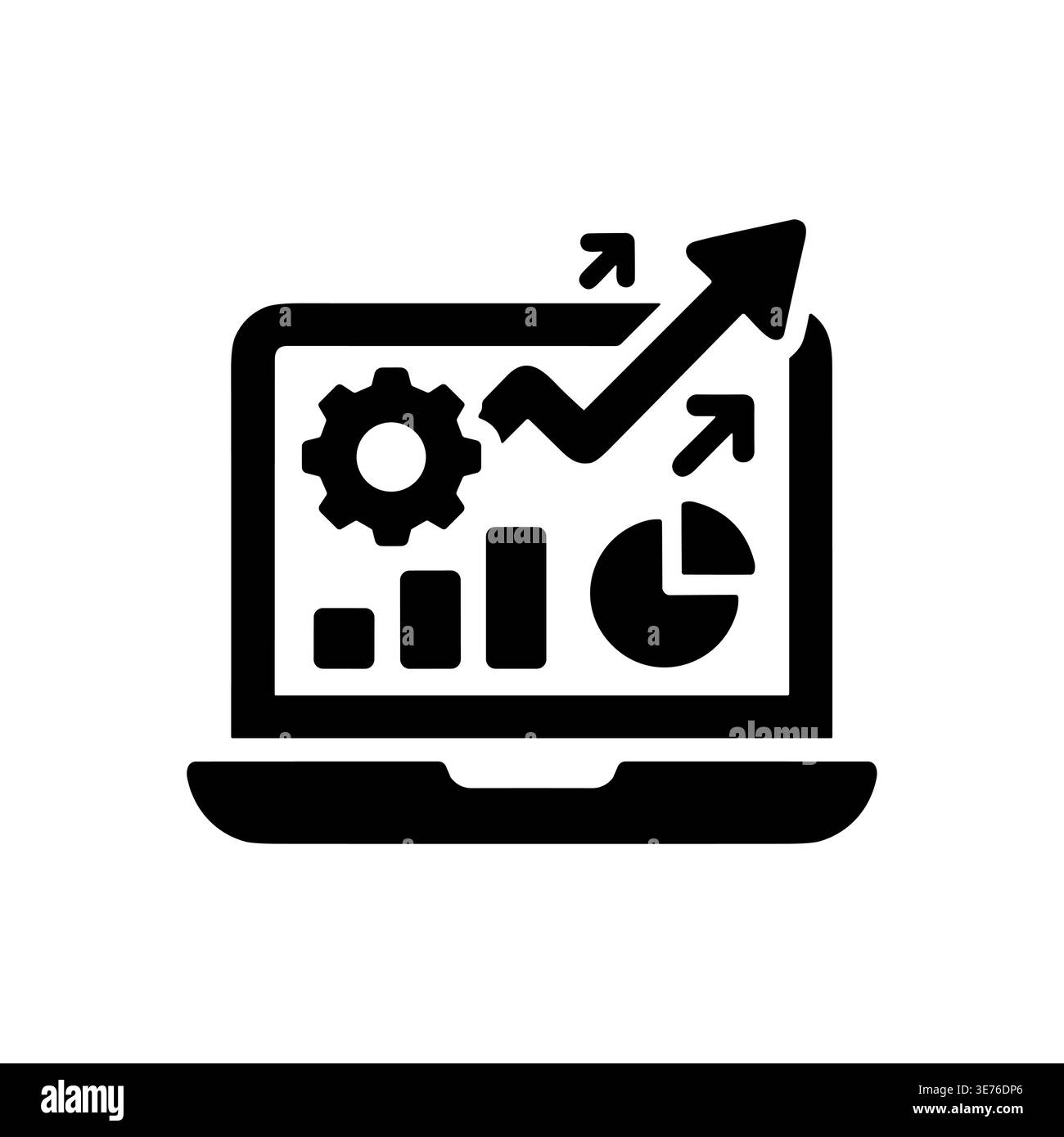 Laptop with Data Analysis and Growth Graphic, Solid Icon Style Stock Vector