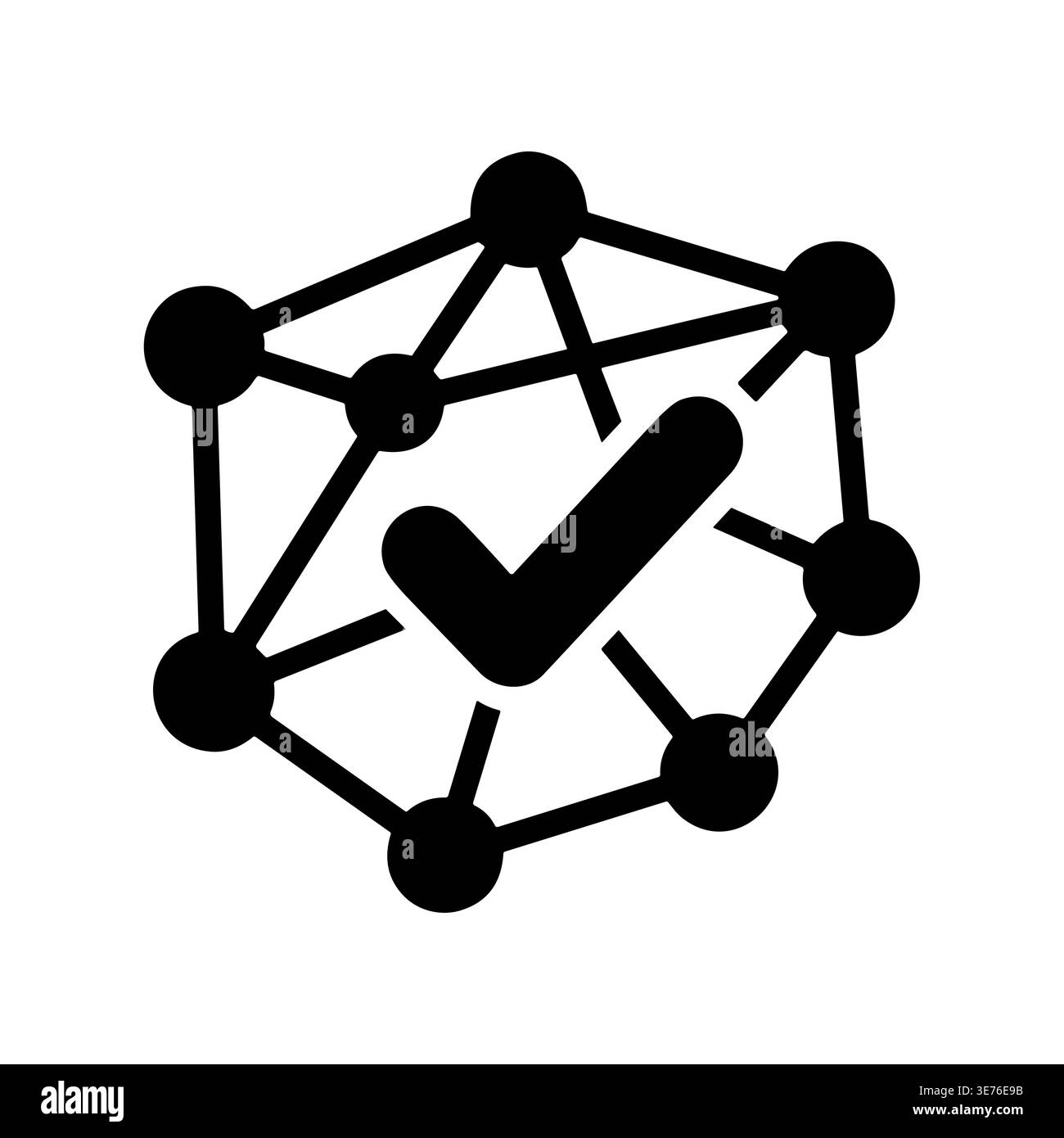 Blockchain verified icon, network nodes connected with checkmark simple vector Stock Vector