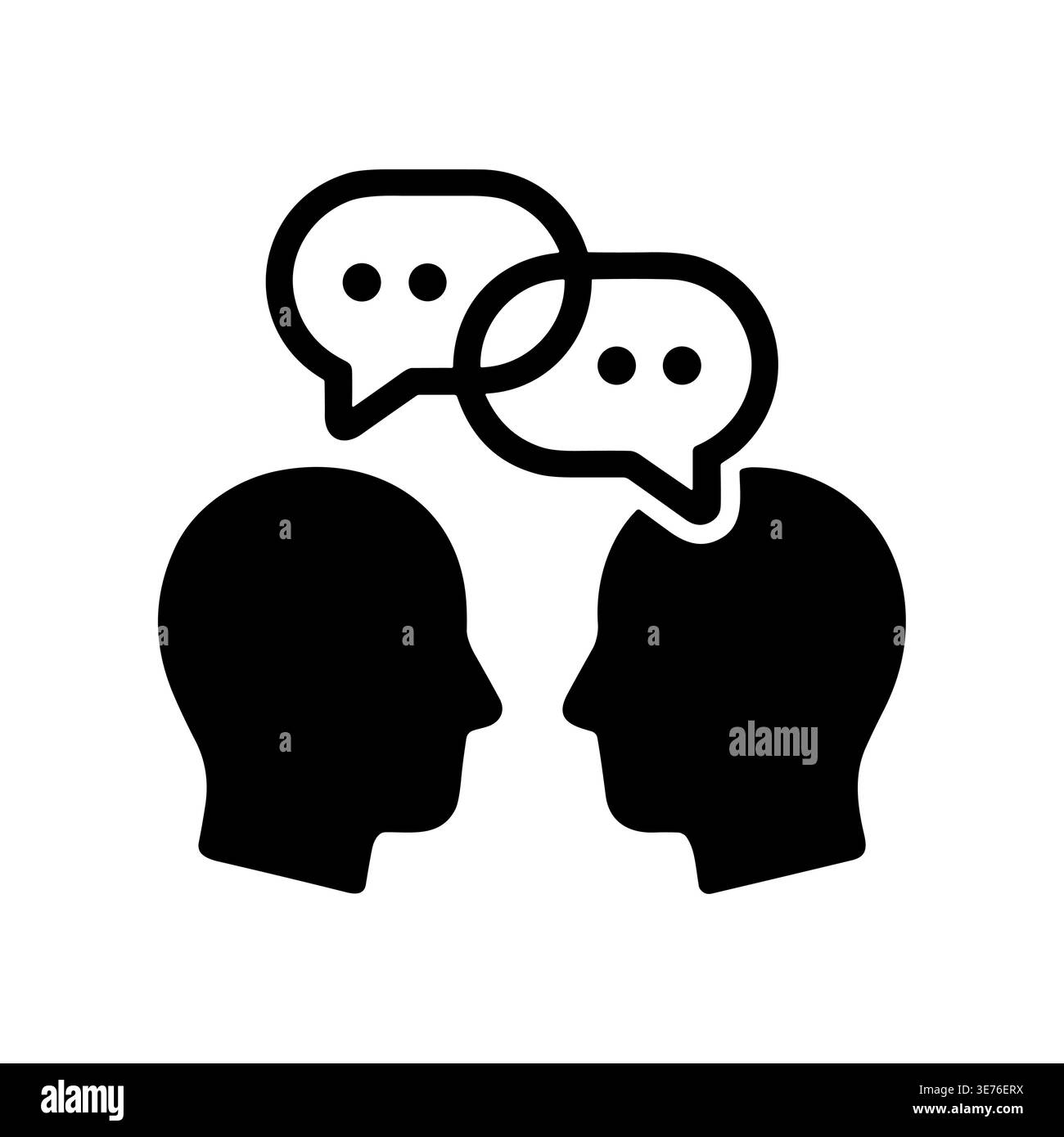 Communication concept icon, conversation, dialogue, speech bubbles, brain, black and white Stock Vector