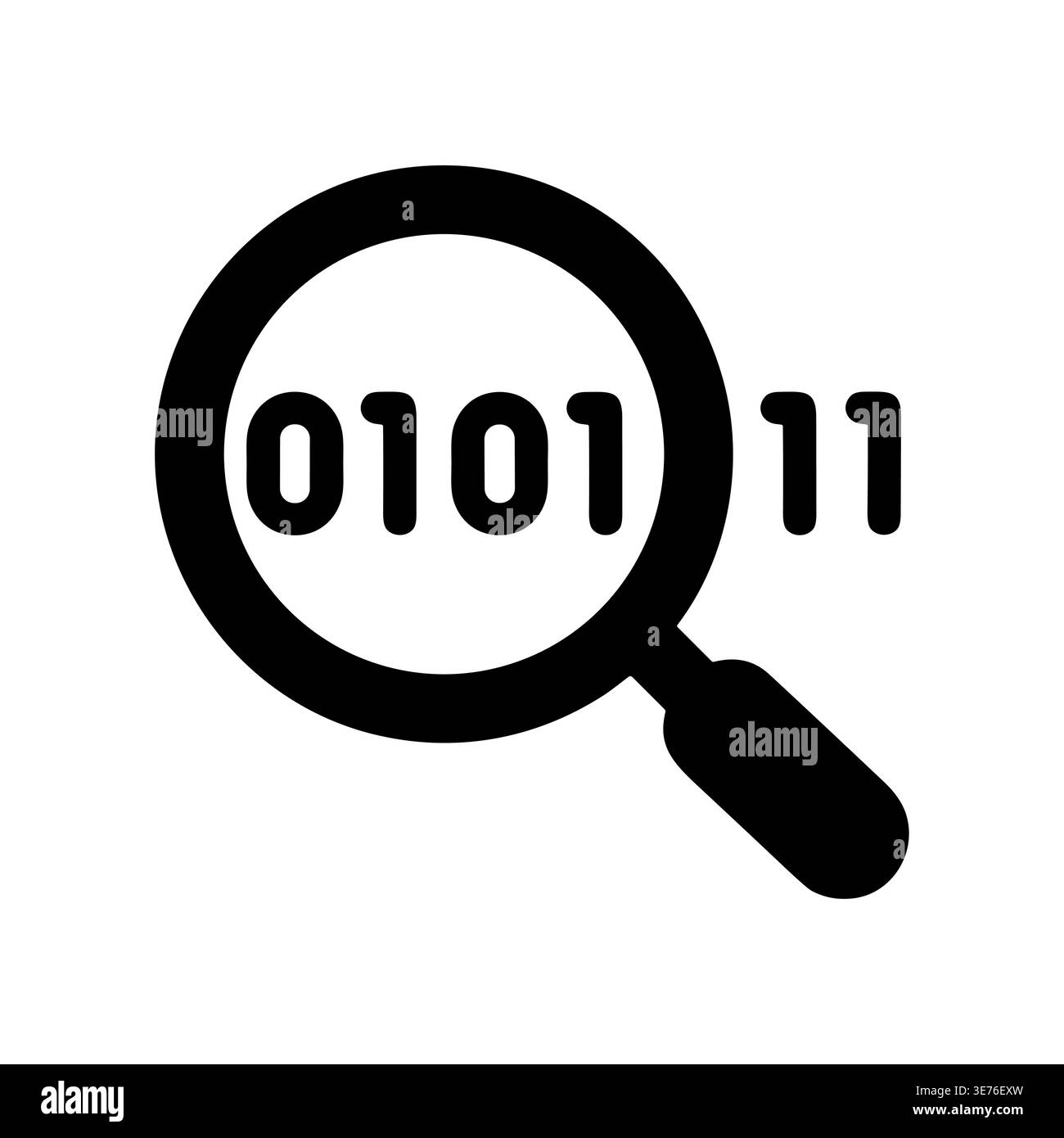 Magnifying glass analyzing binary code, searching for information, glyph icon Stock Vector