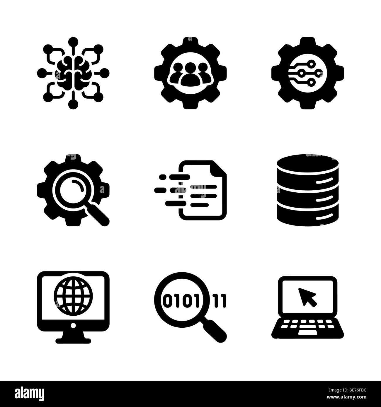 Set of black data science and machine learning icons. Stock Vector