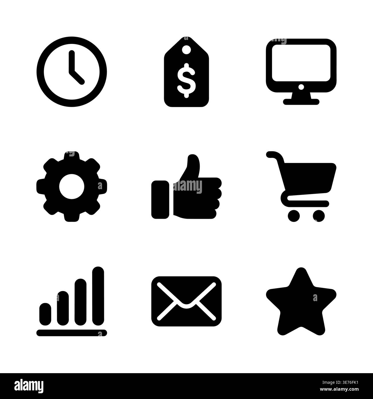 Set of nine basic solid black icons in square format Stock Vector