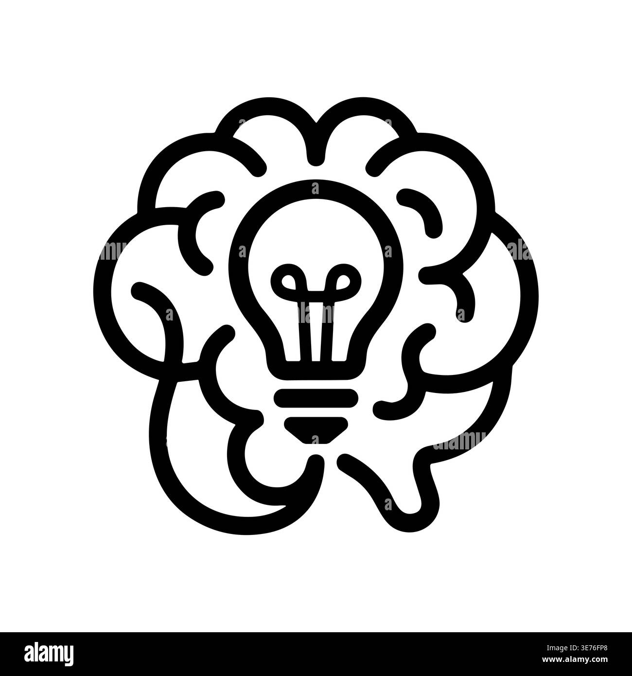 Brain and lightbulb outline icon symbolizing innovative ideas Stock Vector