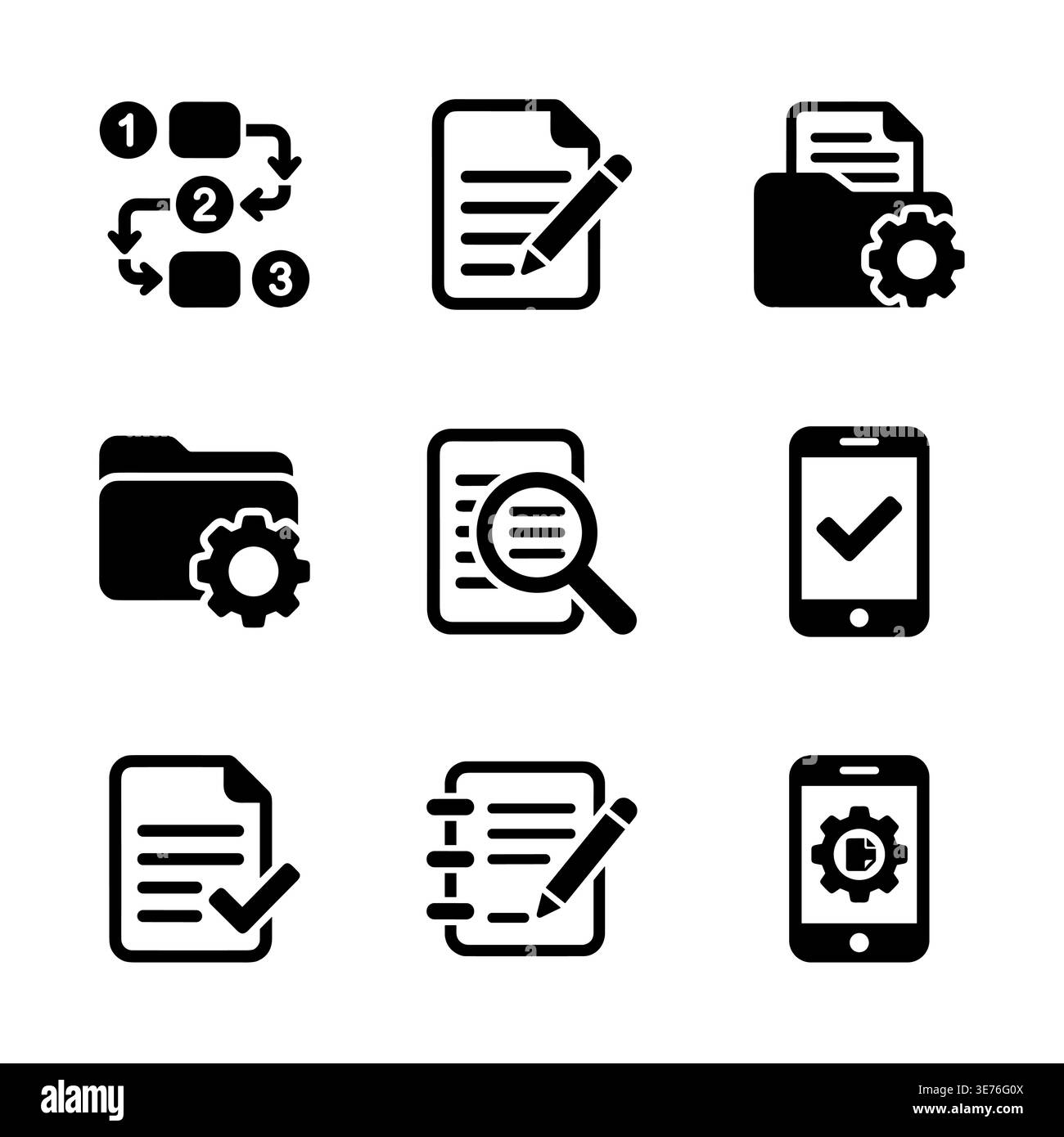 Workflow and Document Management Solid Icon Set Vector Illustration Stock Vector