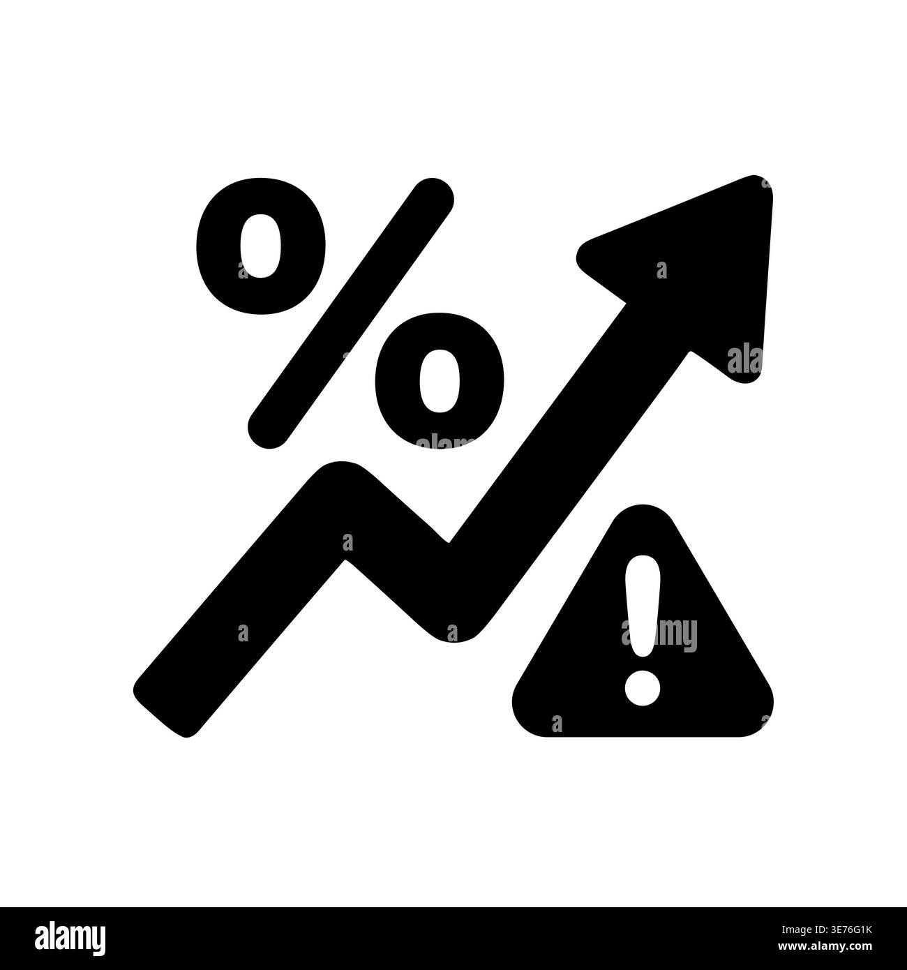 Rising interest rates with warning sign, financial risk black icon ...