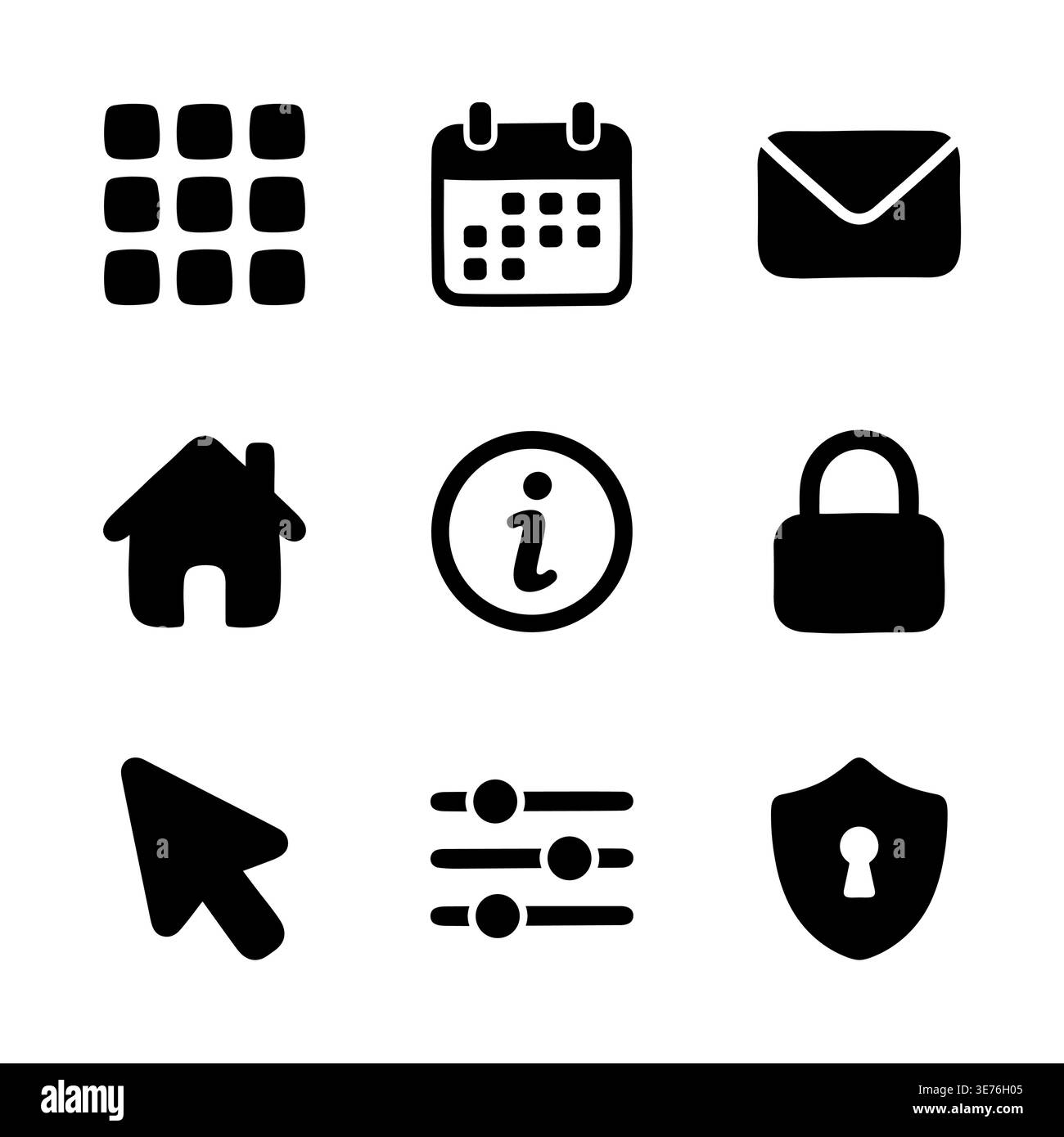 Simple Black and White Basic Icon Set for User Interface Stock Vector