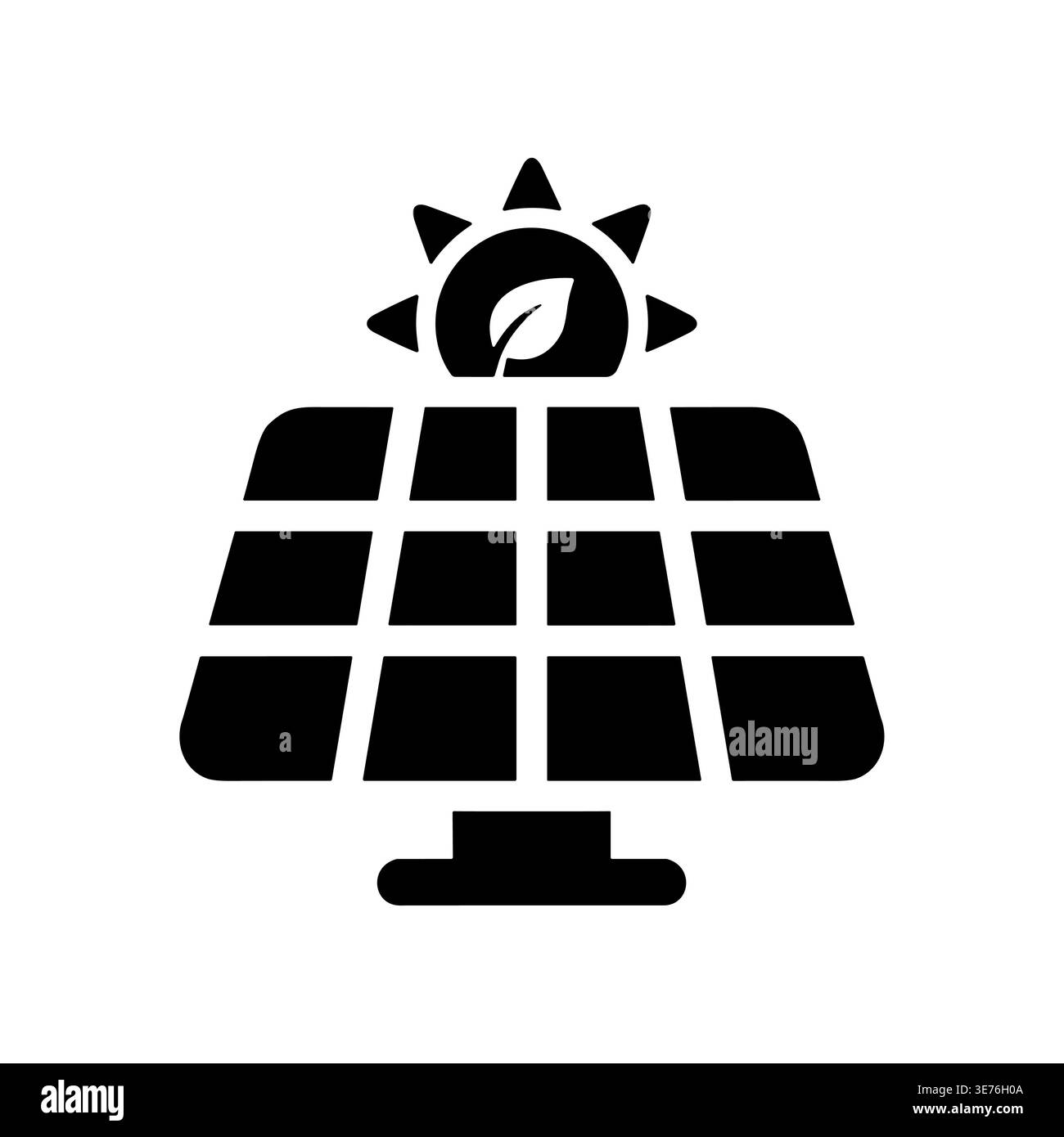 Black solar panel icon with sun and leaf symbol Stock Vector Image ...