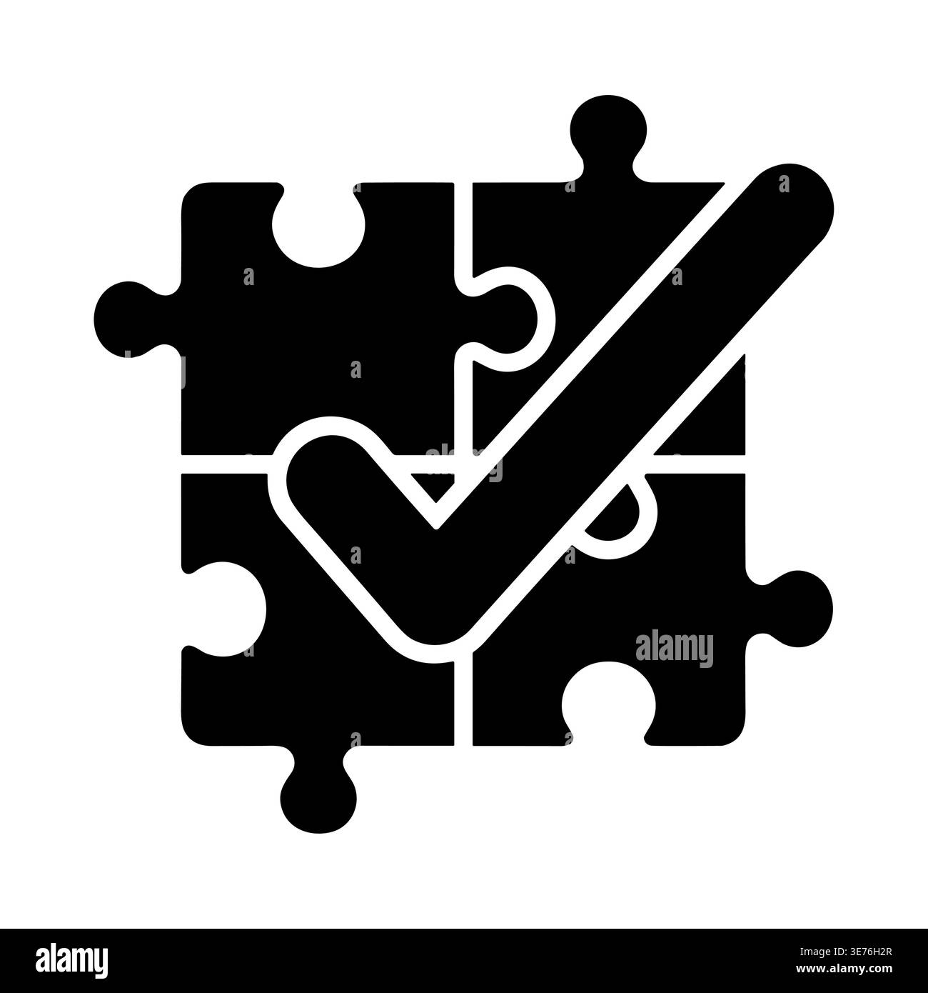 Puzzle Completion Check Mark - Black and White Vector Illustration Stock Vector