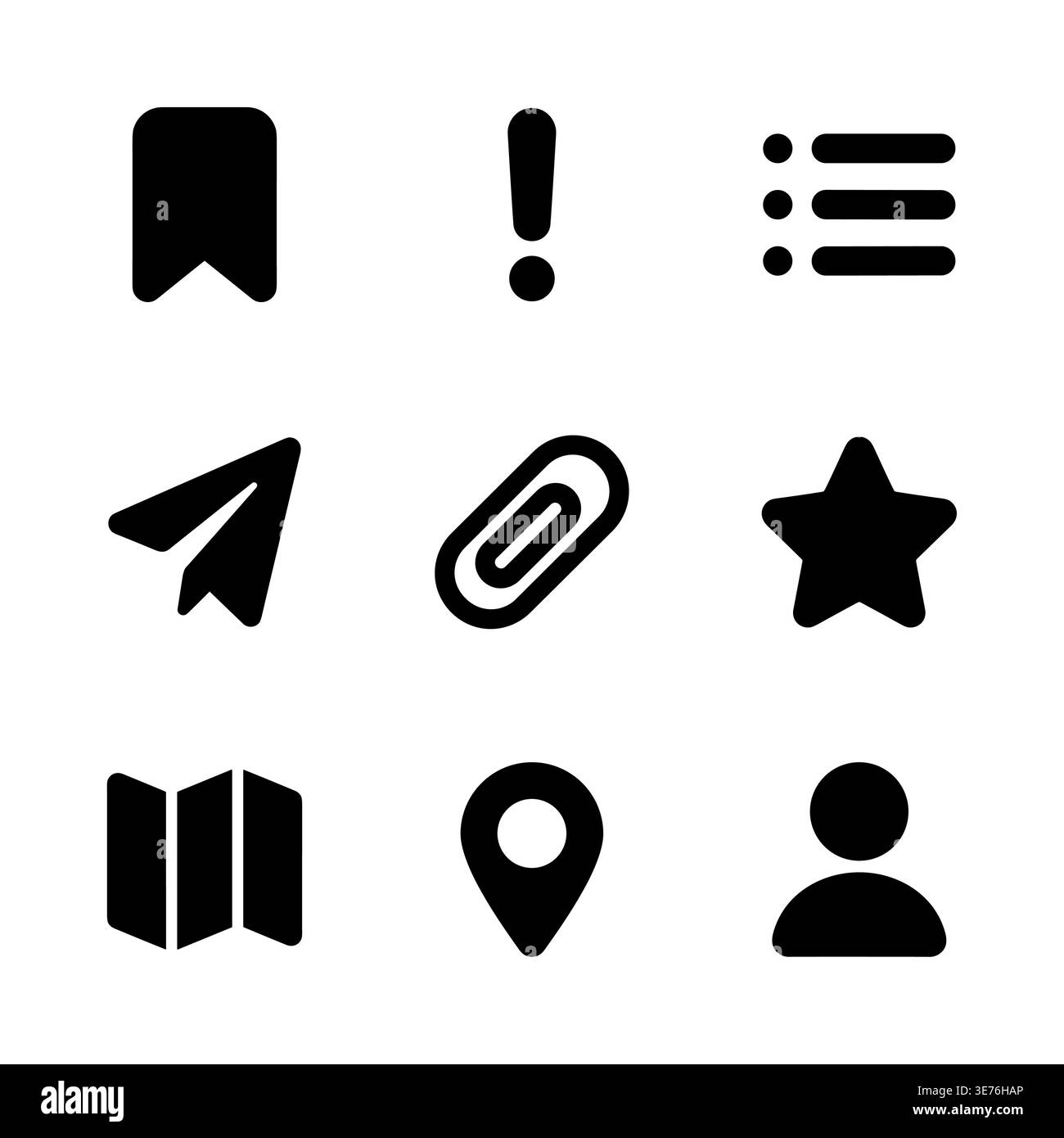 Set of Black Basic Icons Solid Style User Interface Stock Vector