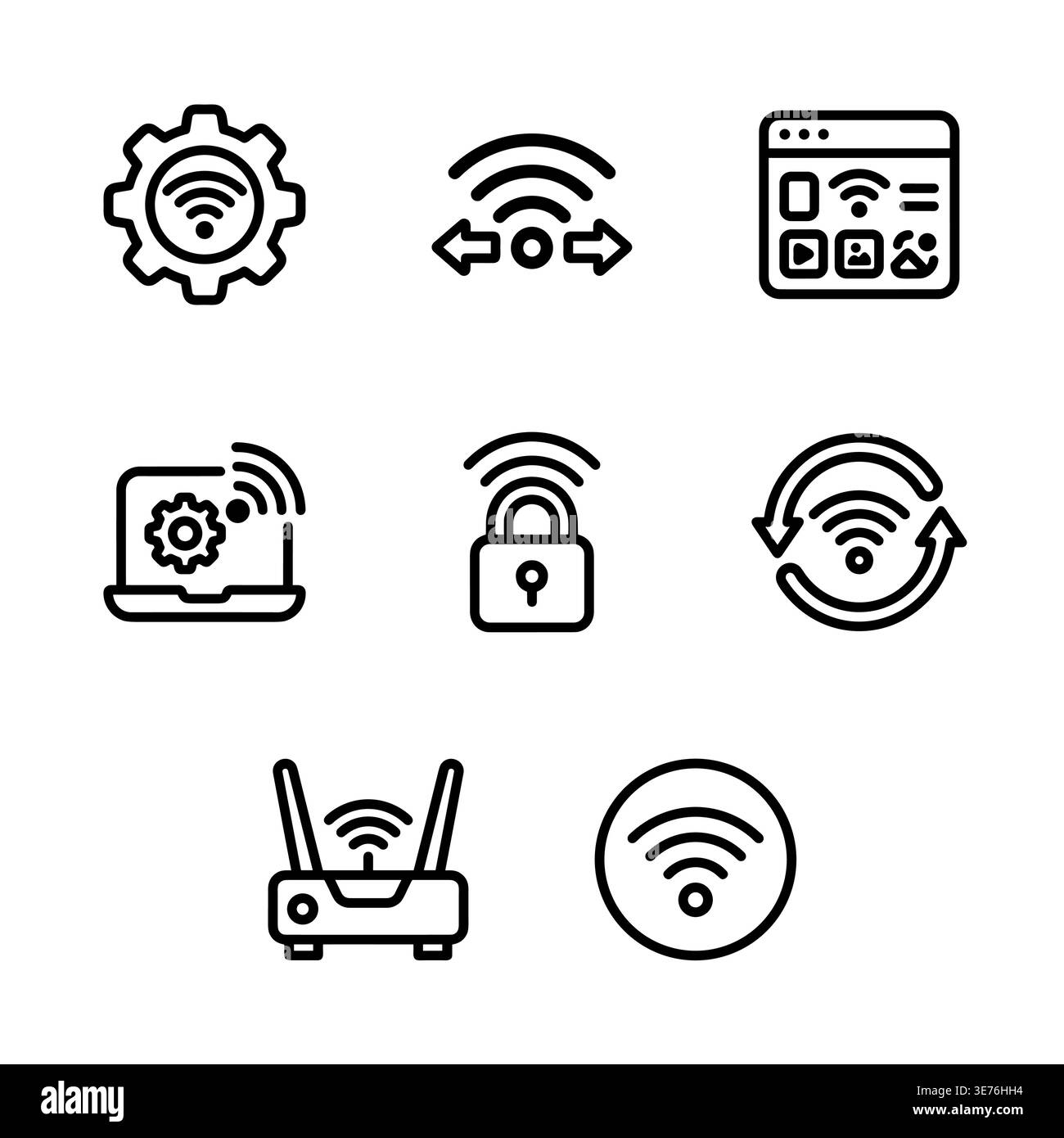 Simple outline style wifi and internet connection icons set Stock Vector