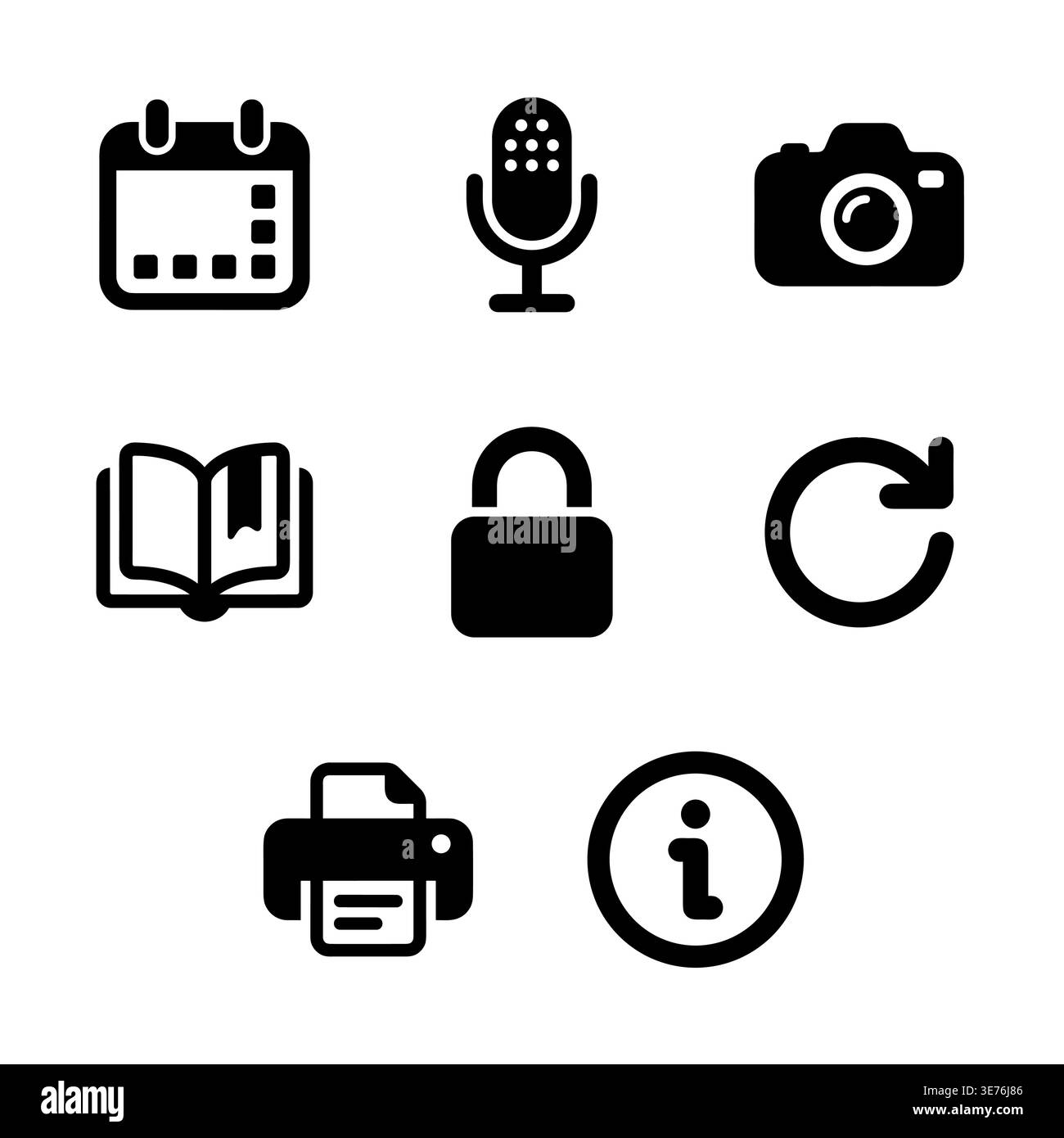 Set of black vector interface icons on white background Stock Vector