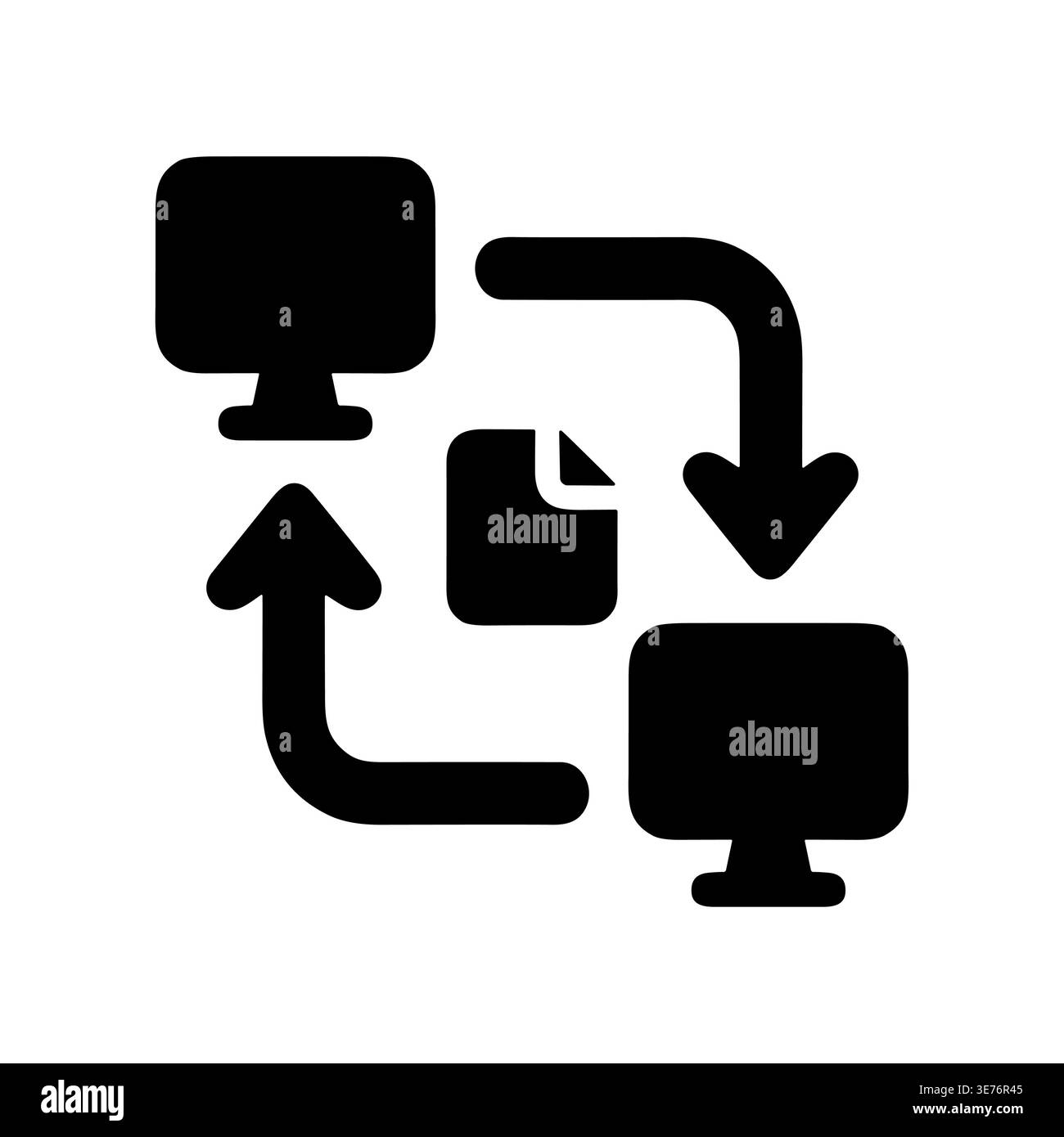File transfer between computers network black glyph icon illustration Stock Vector