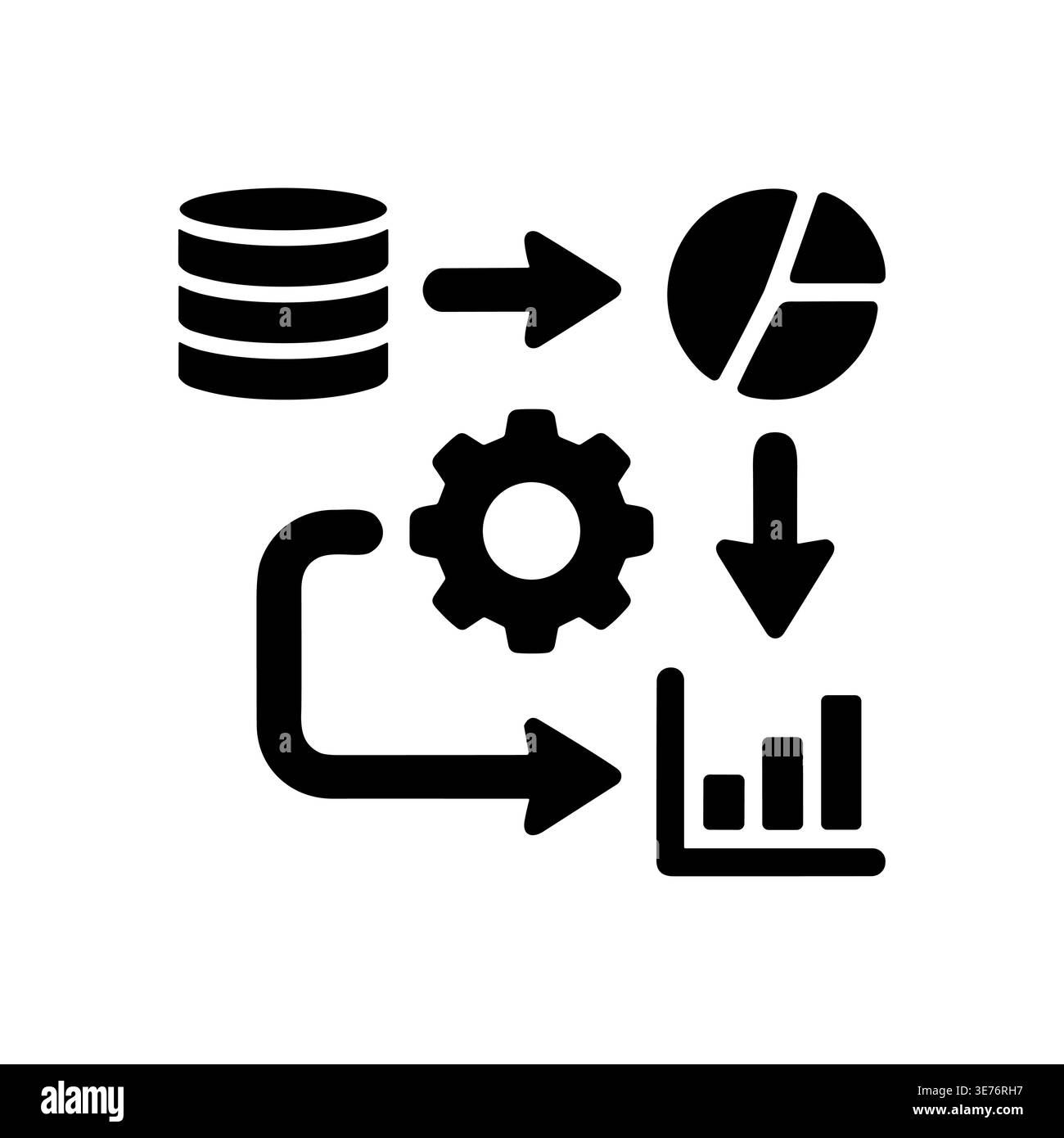 Data processing flow diagram with database, gears and charts Stock Vector