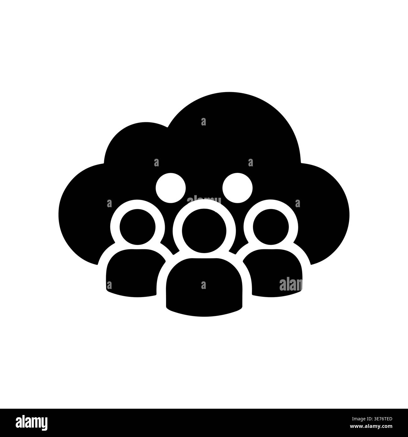 Cloud Based Team Solid Icon Black and White Vector Stock Vector