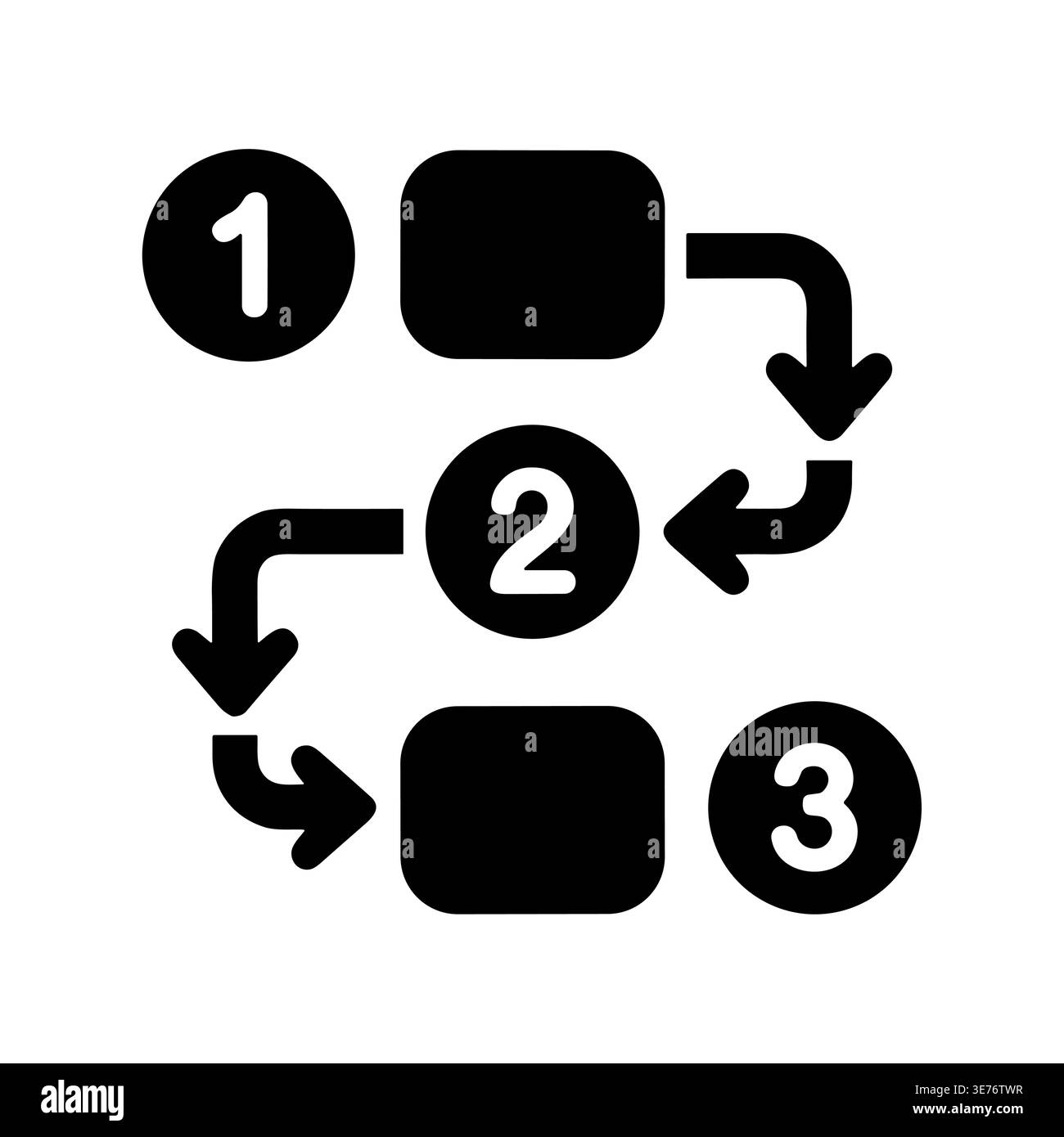 Process diagram infographic shows three steps with rounded black arrows Stock Vector