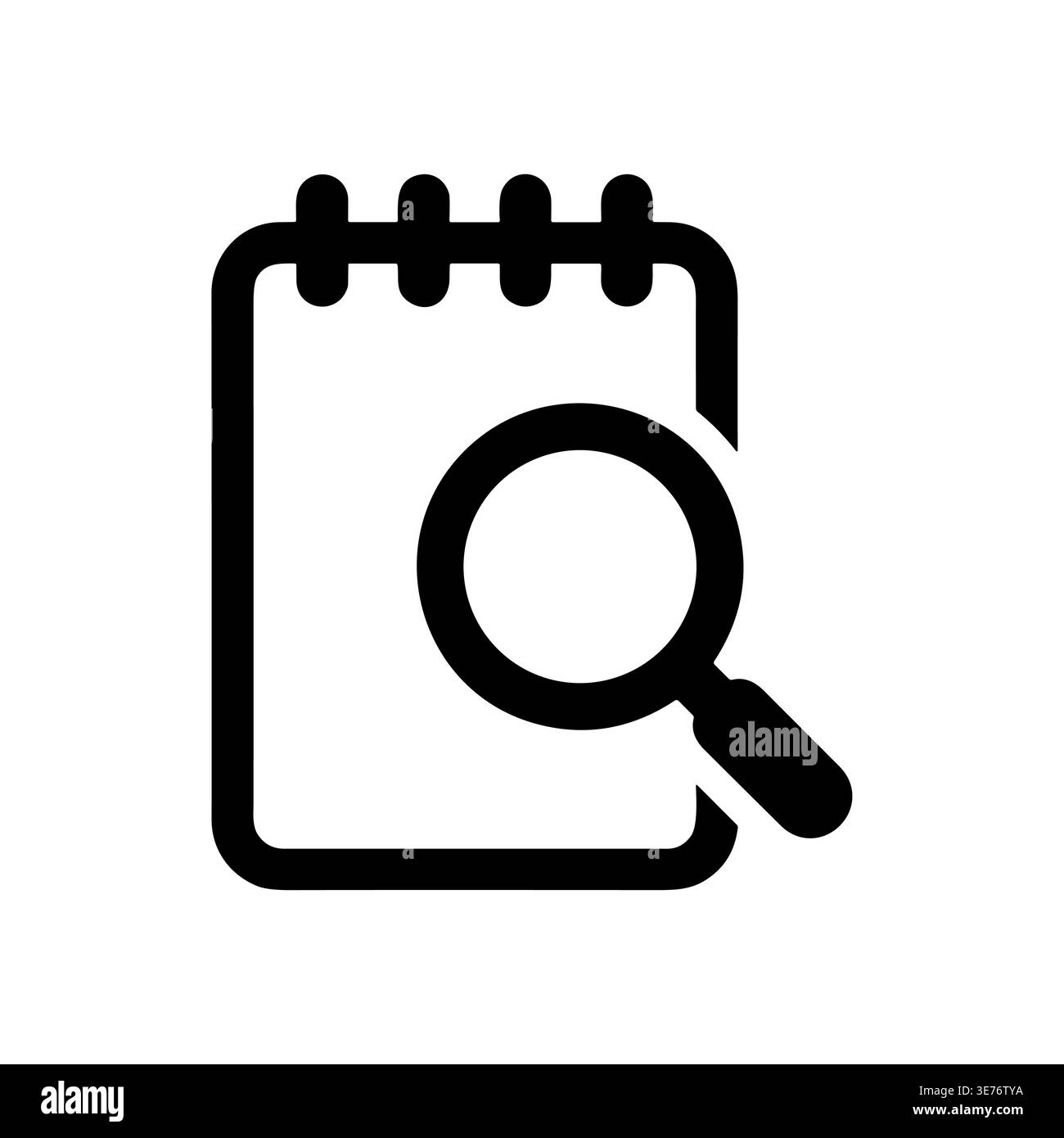Magnifying glass over notebook icon, simple outline vector illustration Stock Vector