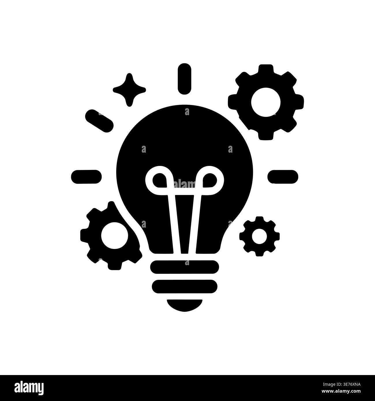 Creative idea generation with lightbulb and gears, solid icon style Stock Vector
