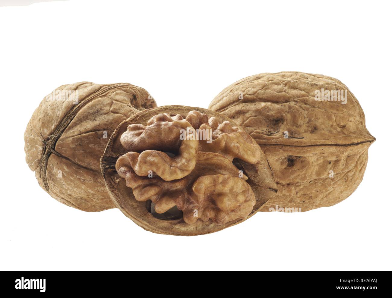 Three walnuts isolated on white background Stock Photo