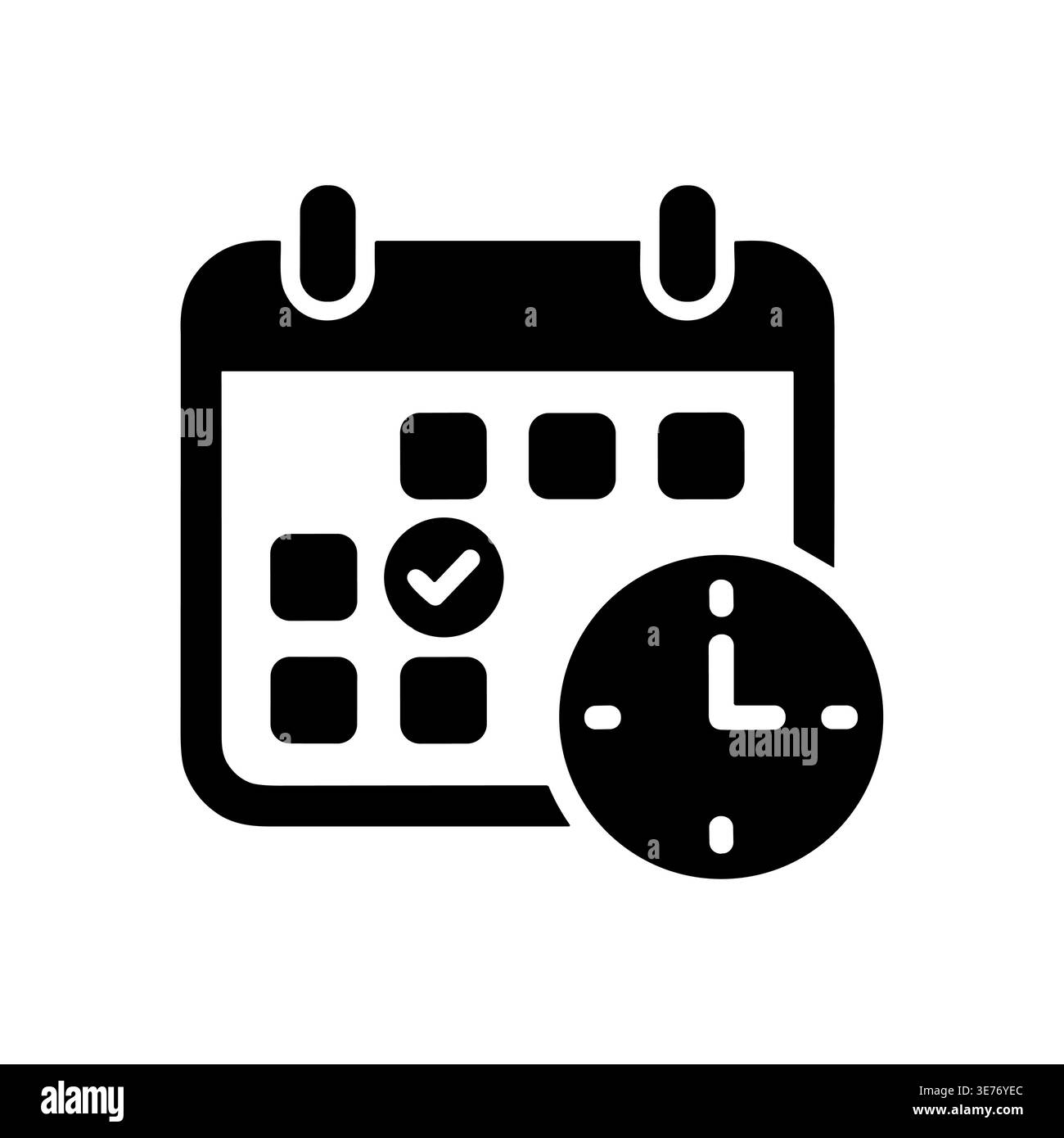 Black glyph calendar icon with clock for schedule planning Stock Vector