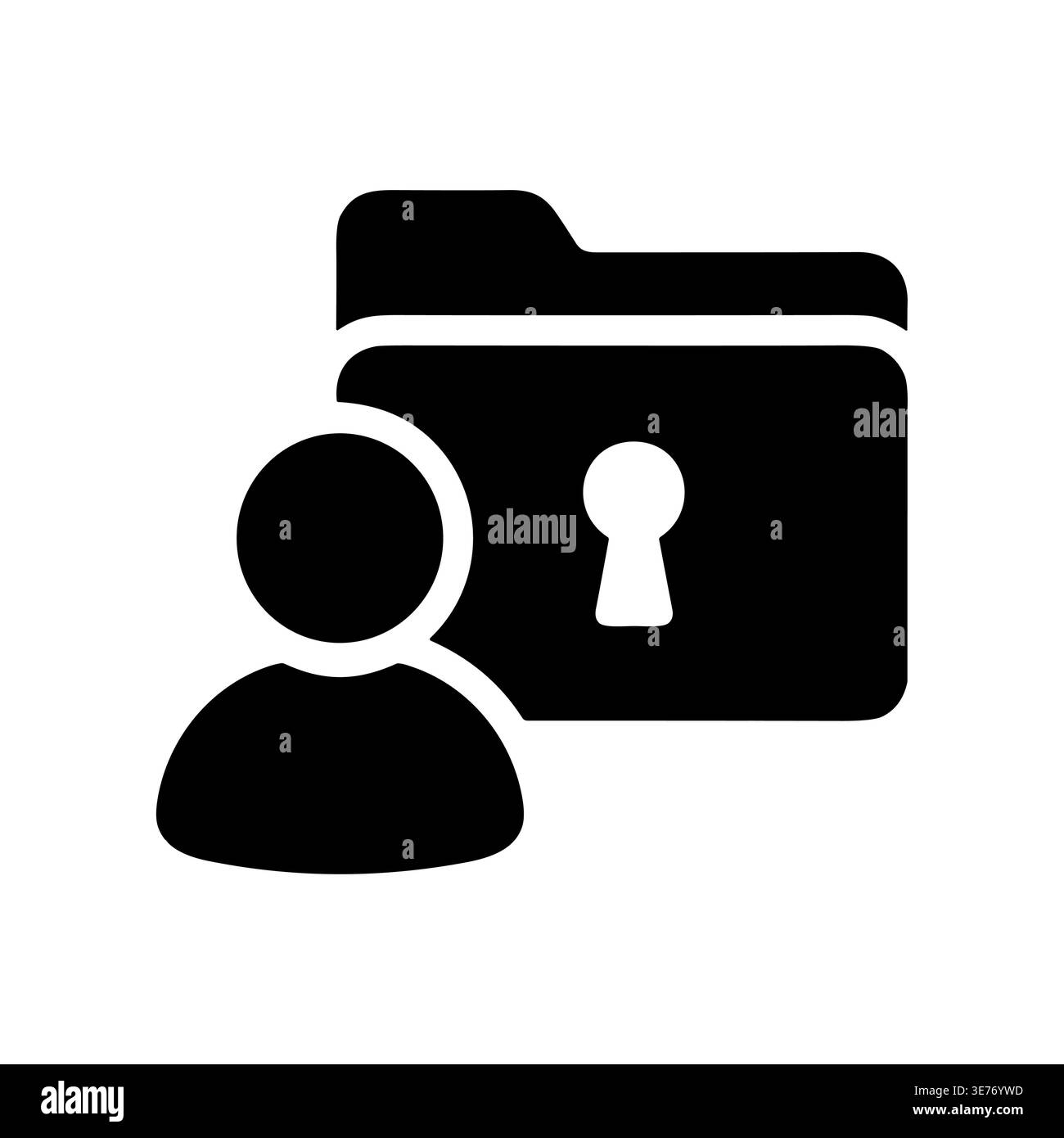 User account folder with lock security icon, black silhouette Stock Vector