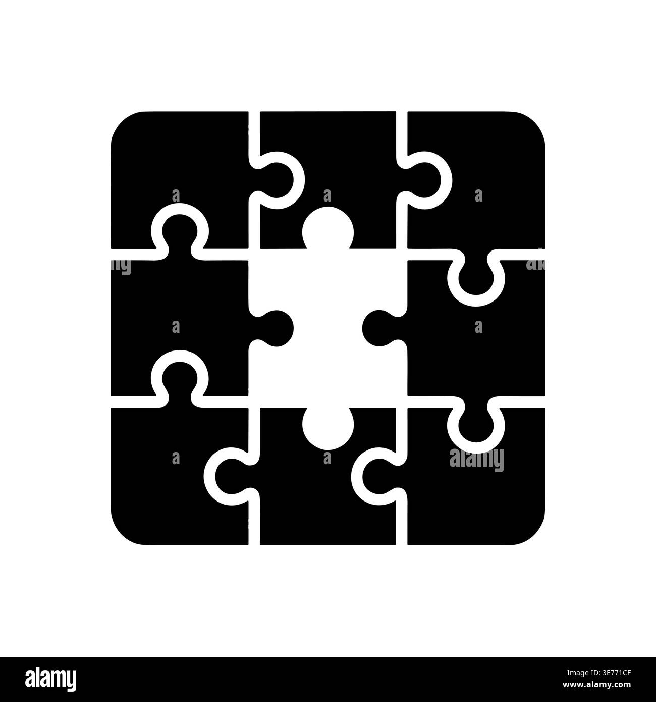 Black and white jigsaw puzzle missing one piece vector illustration Stock Vector