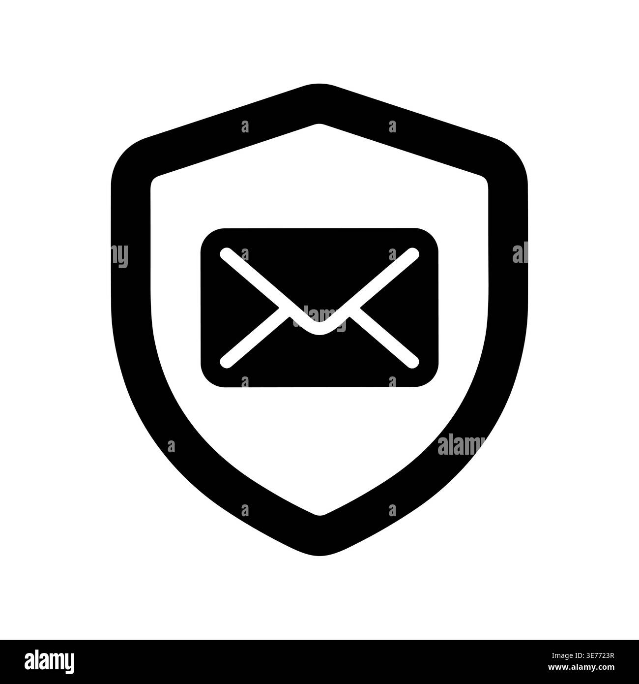 Email security shield icon, black outline protection emblem concept ...
