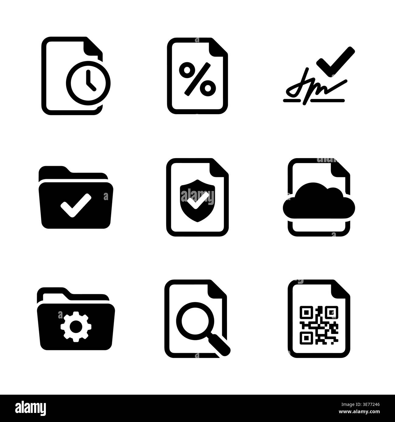 Set of black document icons on white background vector Stock Vector