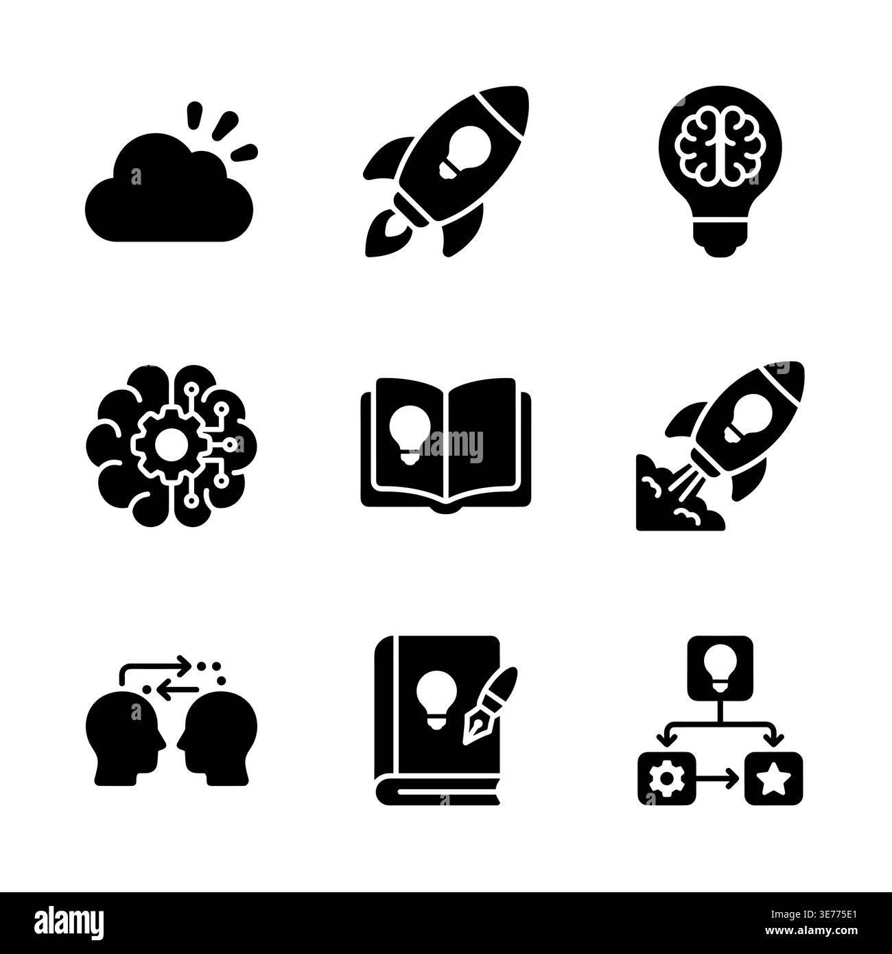 Set of black filled creative idea generation icon vector Stock Vector