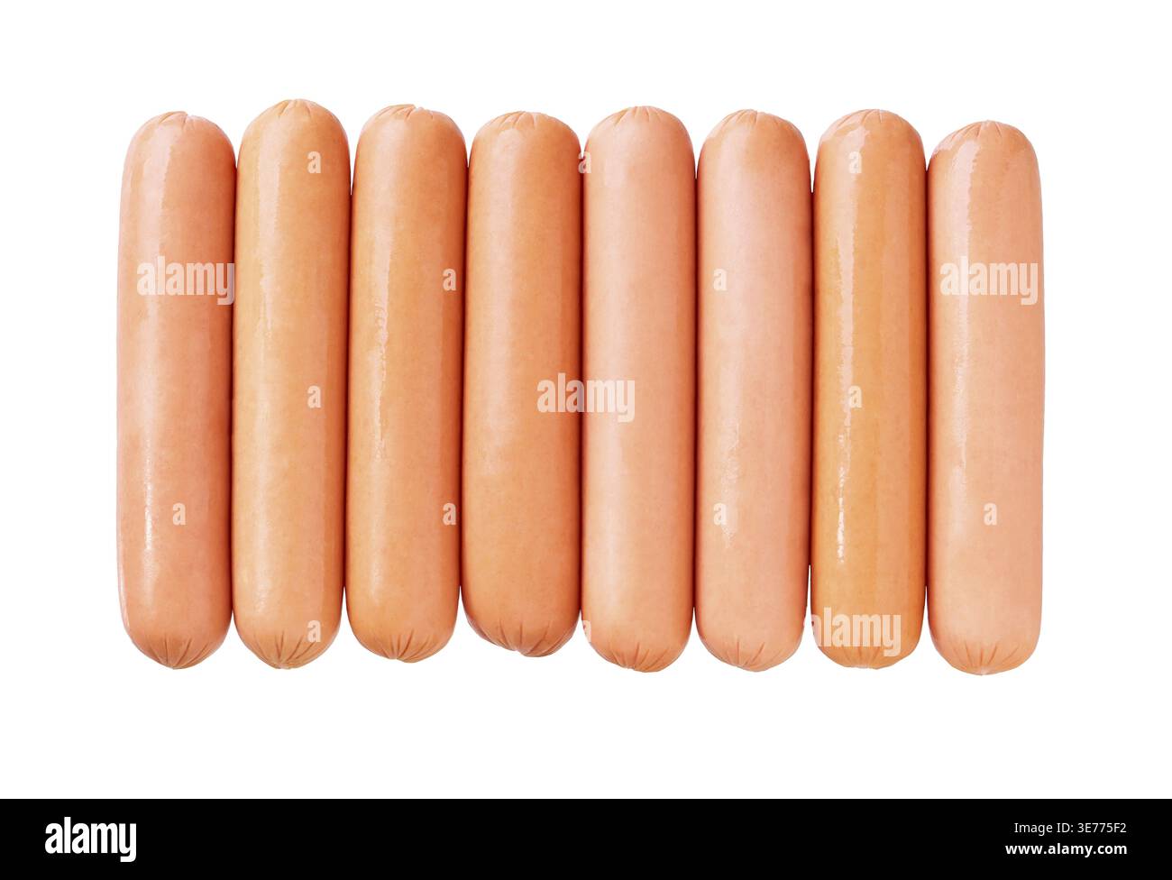 Boiled sausage, isolated on white background. Whole boiled sausage isolated Stock Photo