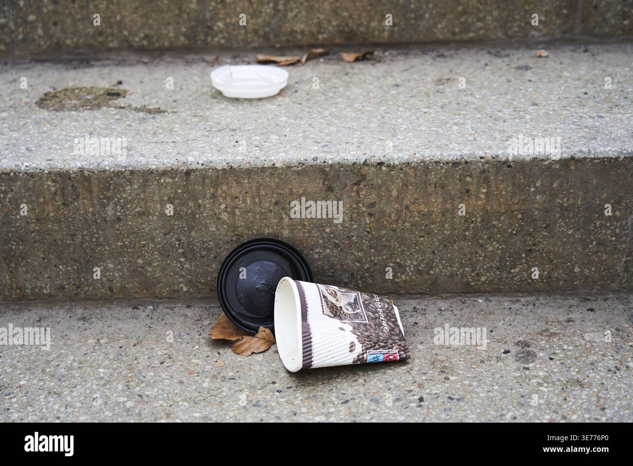 Paper cups from coffee to go, disposable cups, thrown away as trash on ...