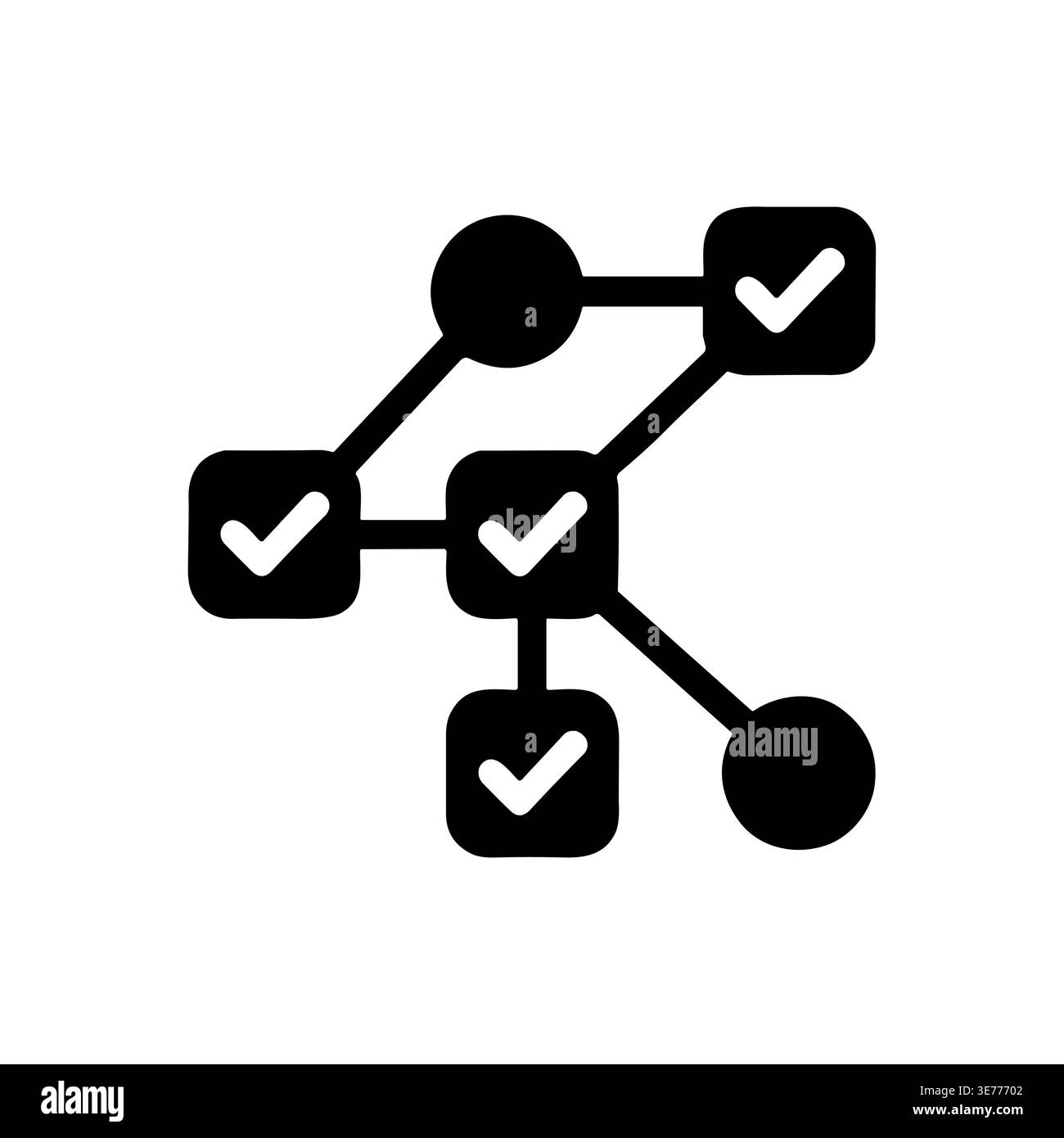 Hierarchical diagram with check marks, showing task completion, black glyph Stock Vector