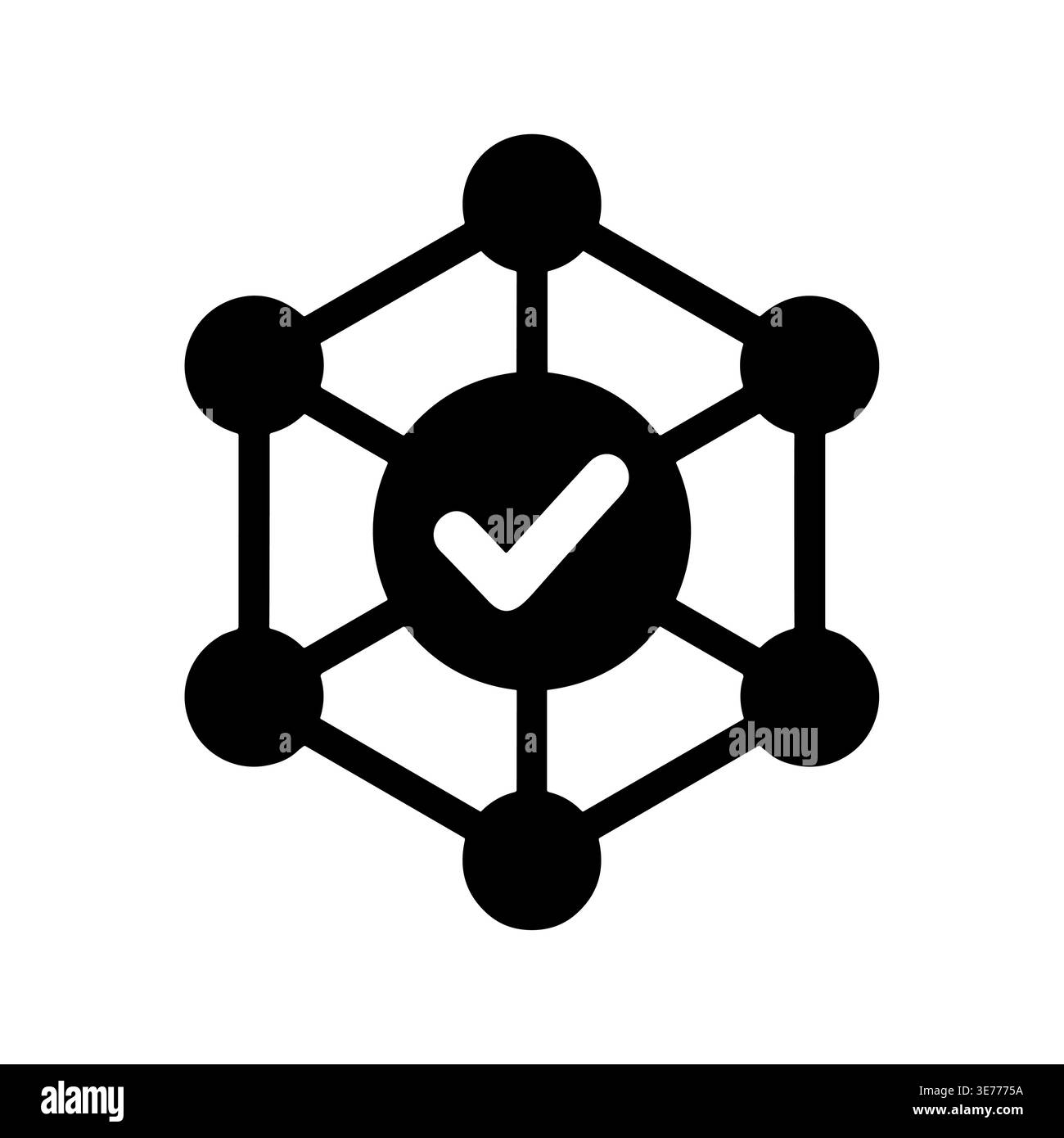 Blockchain verified network icon, connectivity nodes, decentralized, secure system Stock Vector