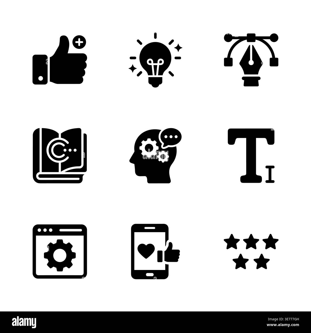 Set of creative process and design glyph vector icons Stock Vector