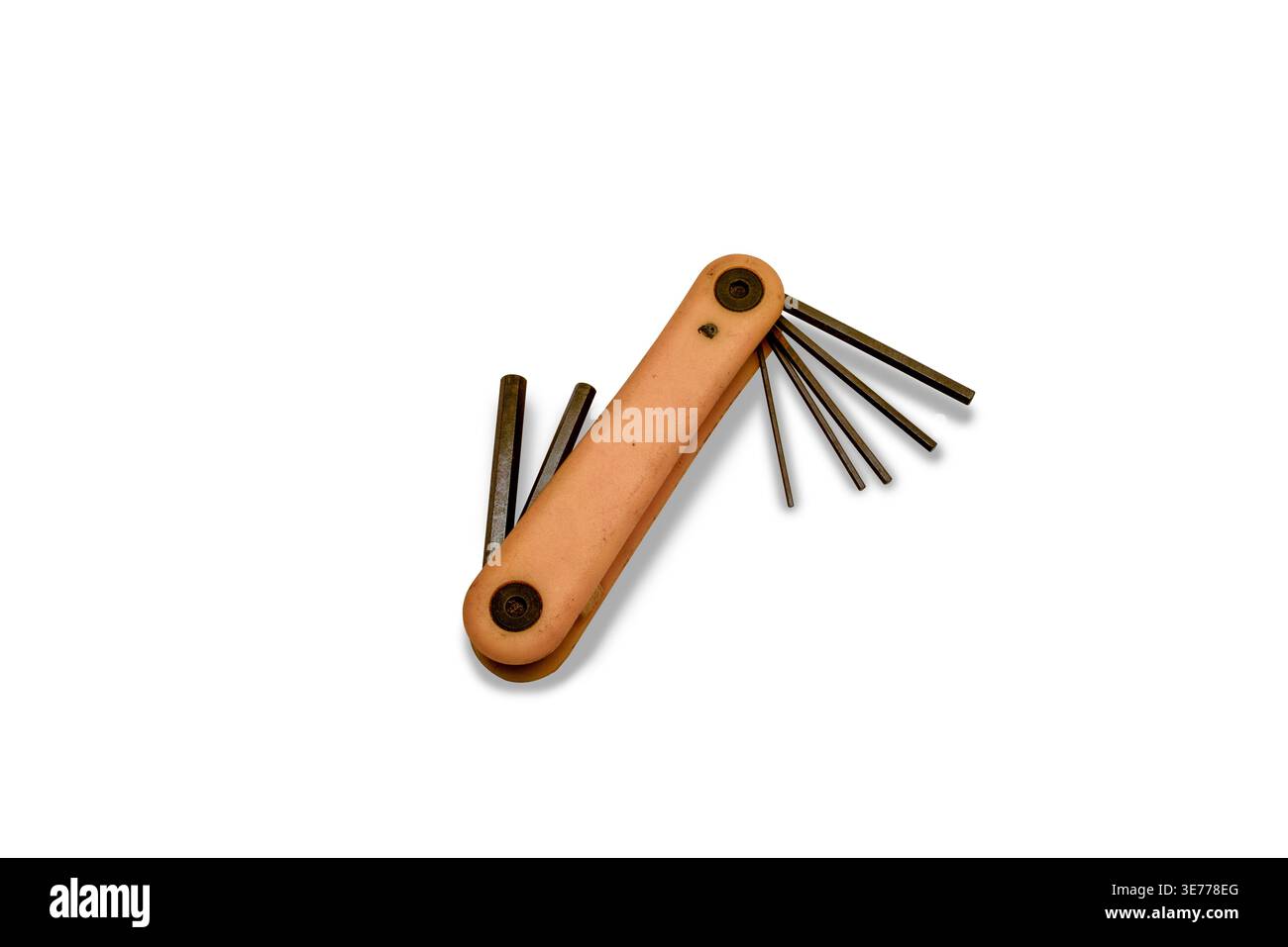 Folding Hex Key Set with Orange Case Isolated on White Background Stock Photo