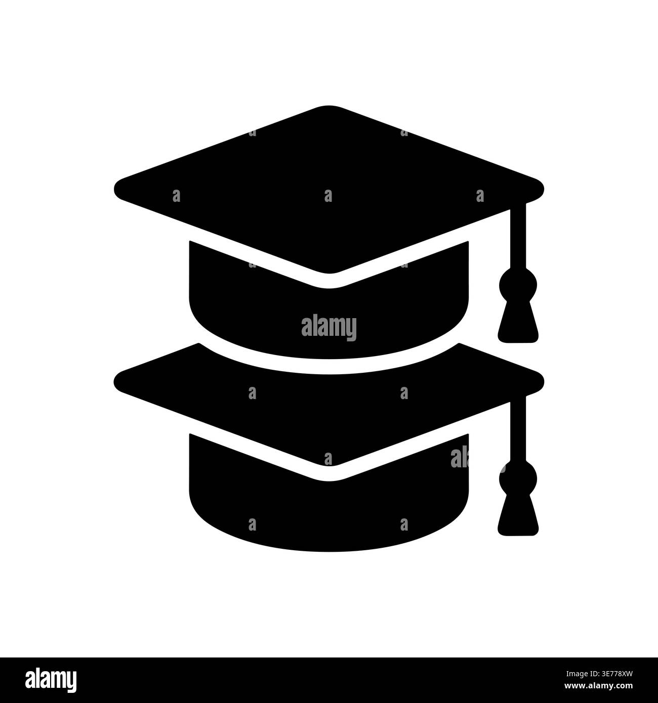 Two graduation caps stacked black and white silhouette vector Stock Vector