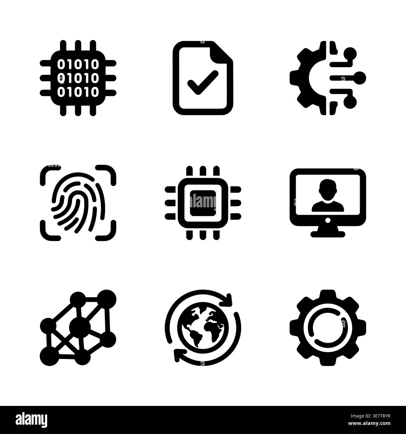 Simple Black Data and Network Technology Icon Set on White Stock Vector