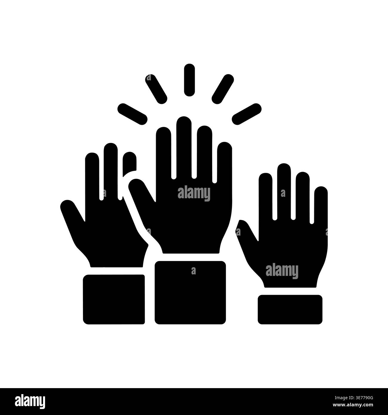Three hands raised together black glyph icon vector illustration Stock Vector
