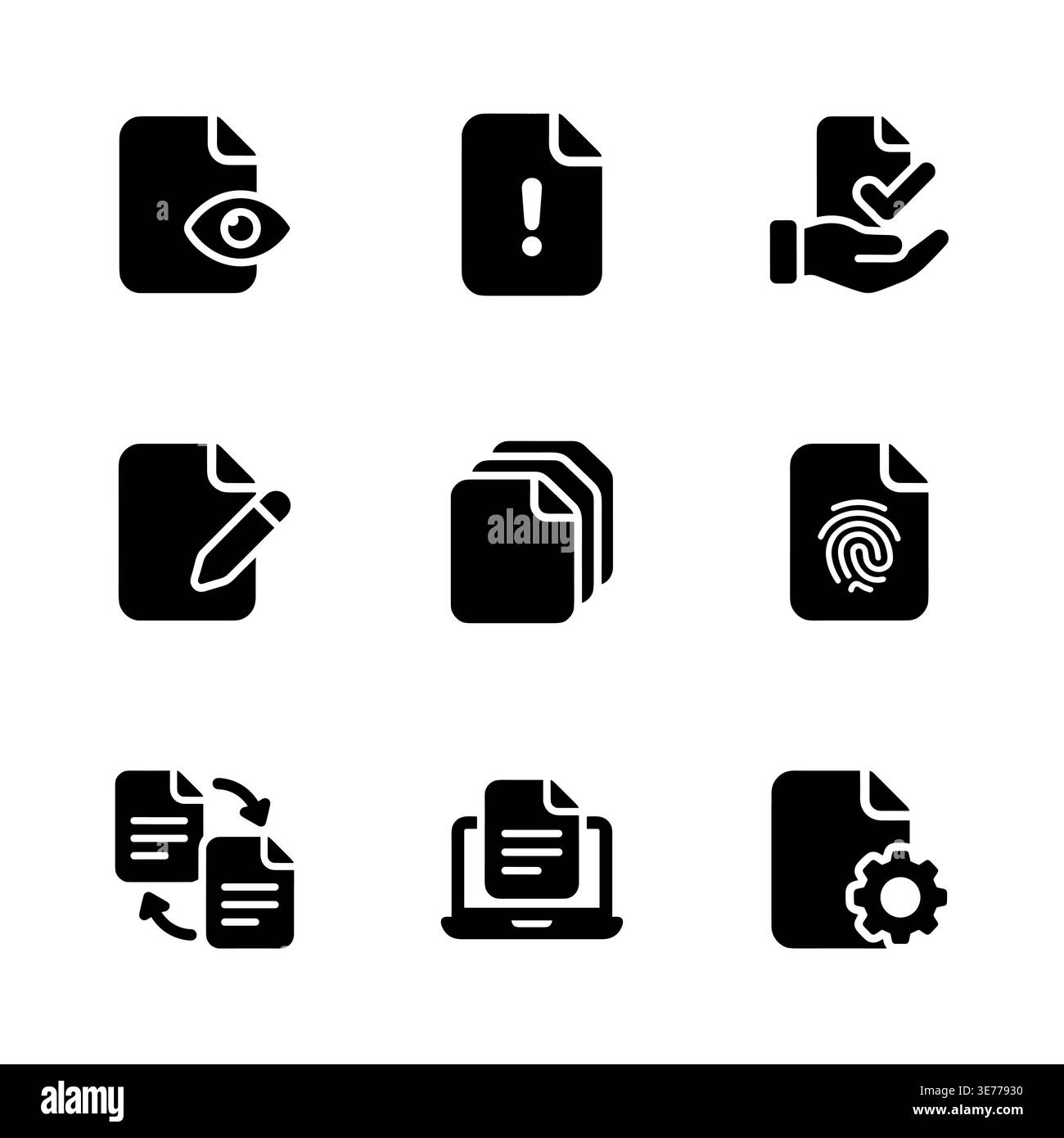 Document Management Icons Set, Black Silhouette Style, Isolated Vector Stock Vector
