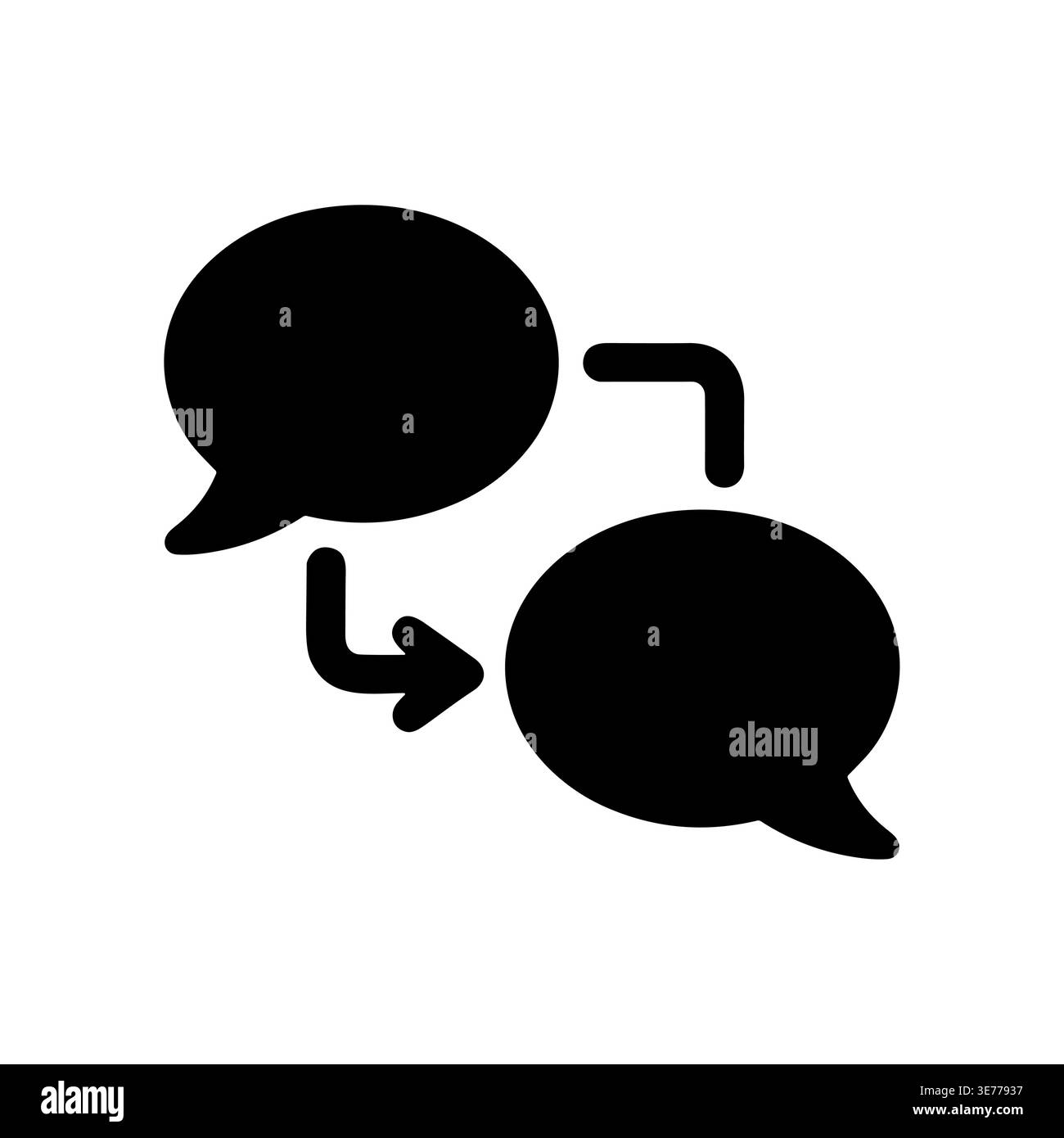 Simple black conversation icon with arrow indicating message transfer Stock Vector
