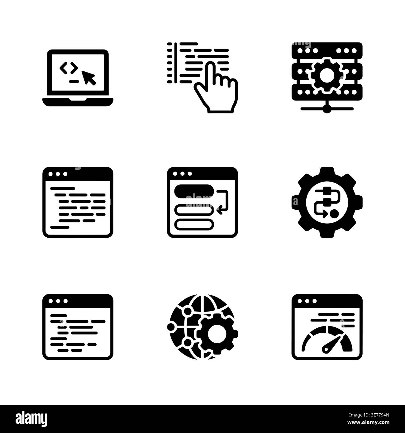 Set of programming and development icons, vector glyph style Stock Vector