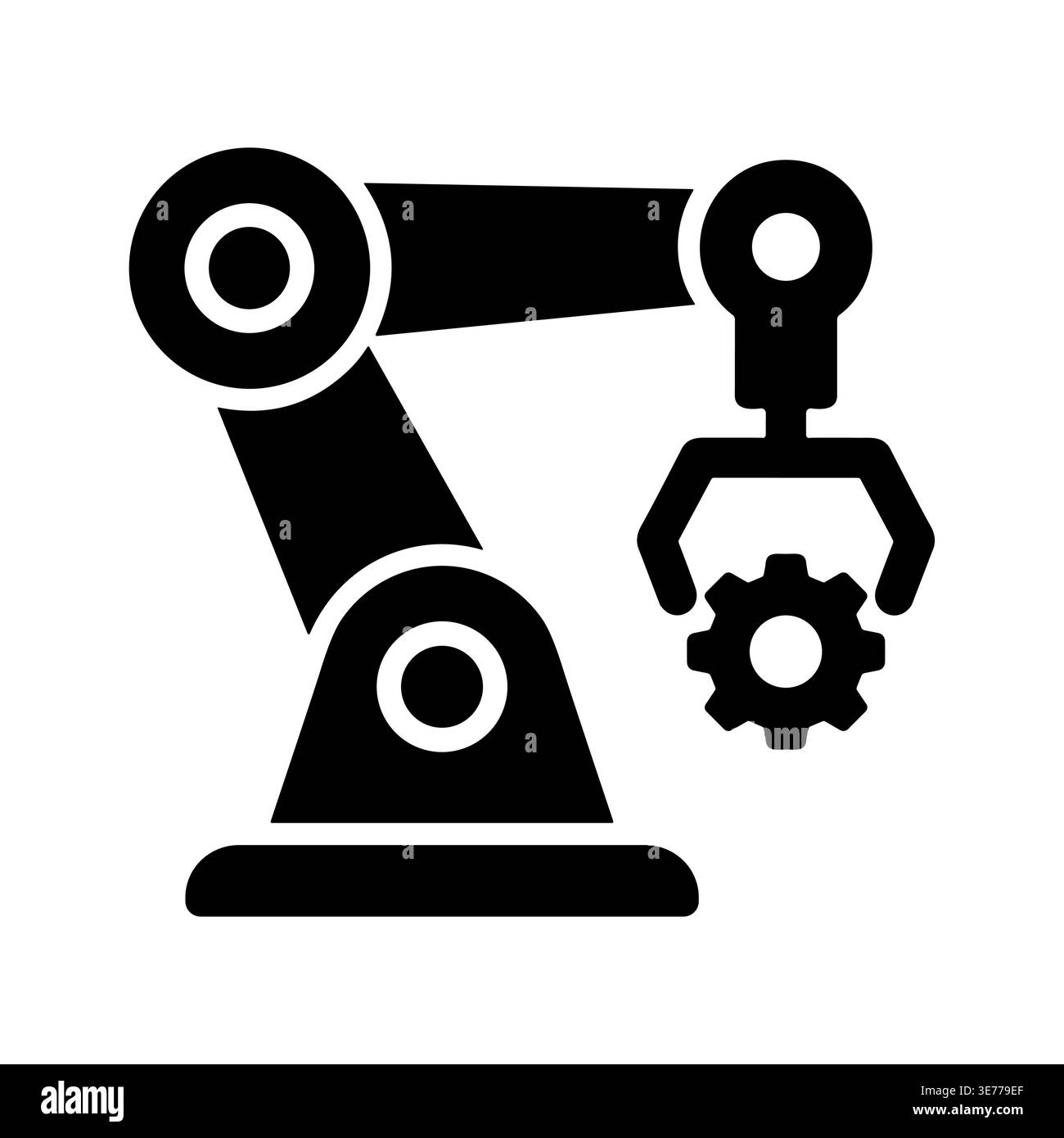 Industrial robotic arm holding gear, solid icon design style Stock Vector