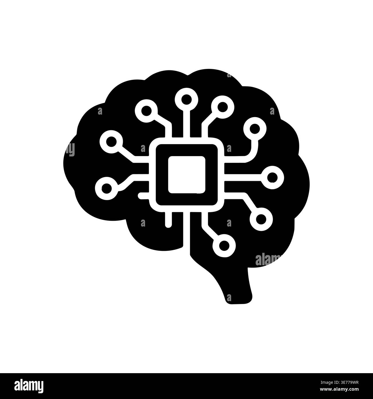 Artificial intelligence concept with brain and microchip in solid style Stock Vector