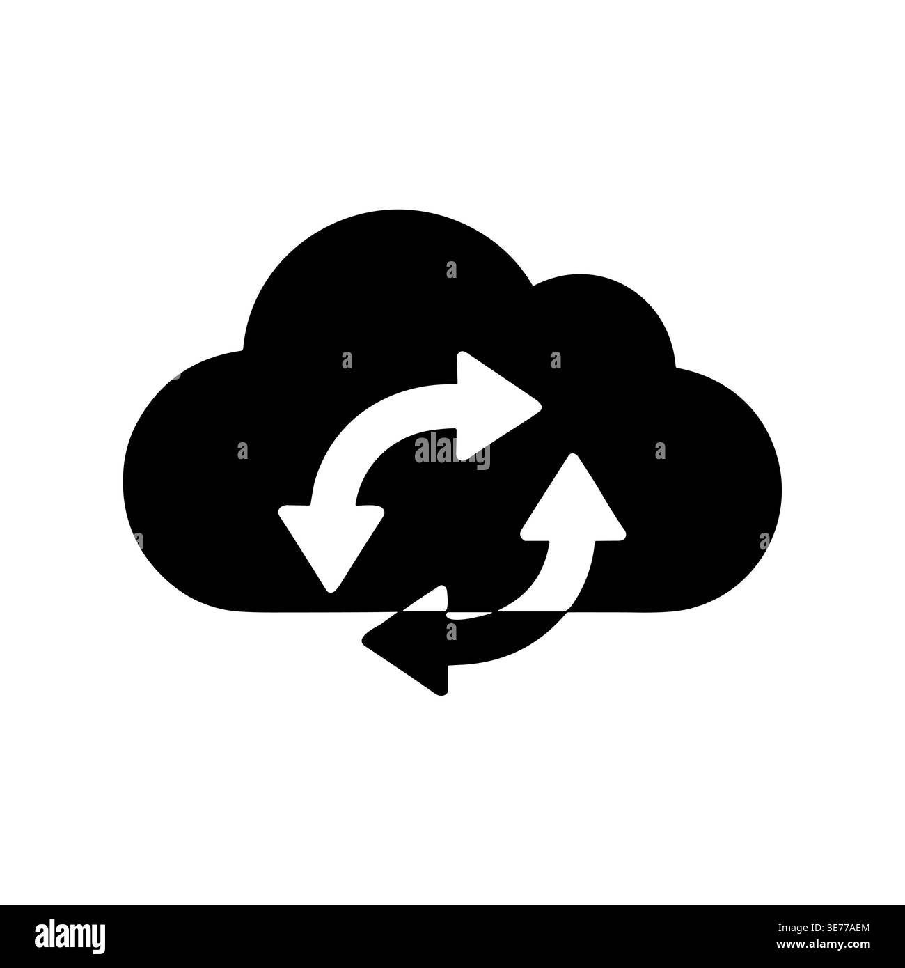 Cloud data synchronization icon with circular arrow symbol, black vector Stock Vector