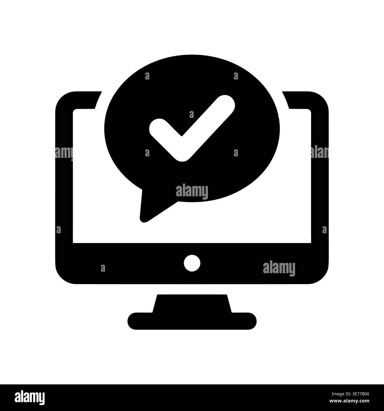 Desktop computer icon with check mark in speech bubble Stock Vector