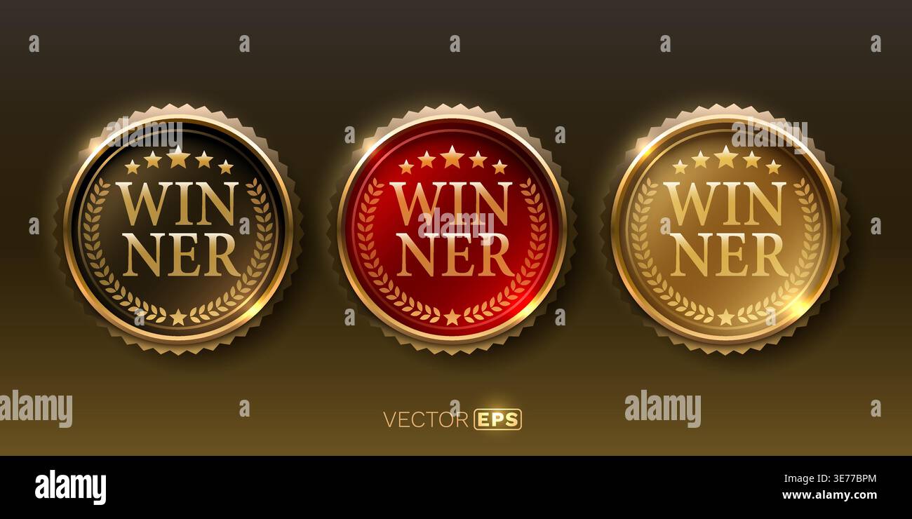 Elegant set of winner badges with gold, red, and black designs ...